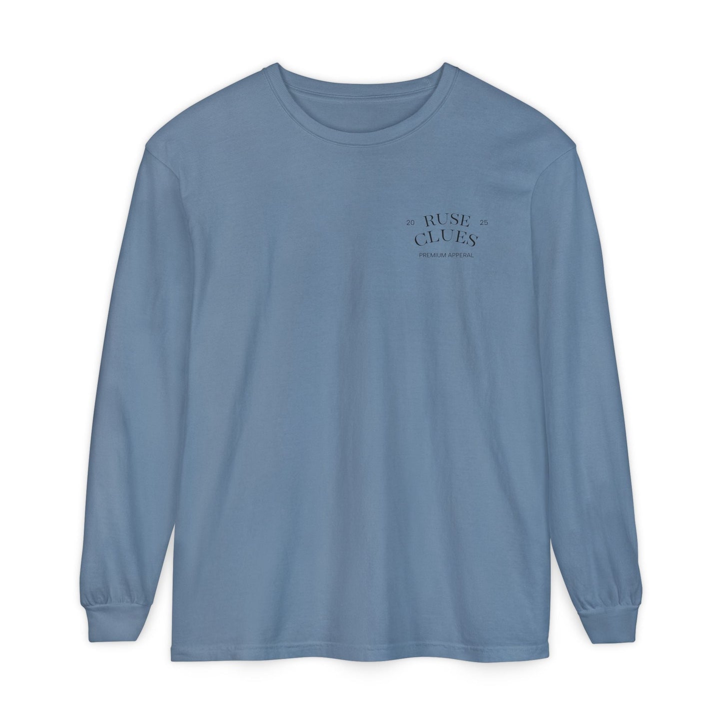 Unisex Garment-Dyed Long Sleeve Ruse Clues® Tee, Casual Everyday Wear, Gift for Friends, Stylish Layering Piece, Trendy Fashion Statement