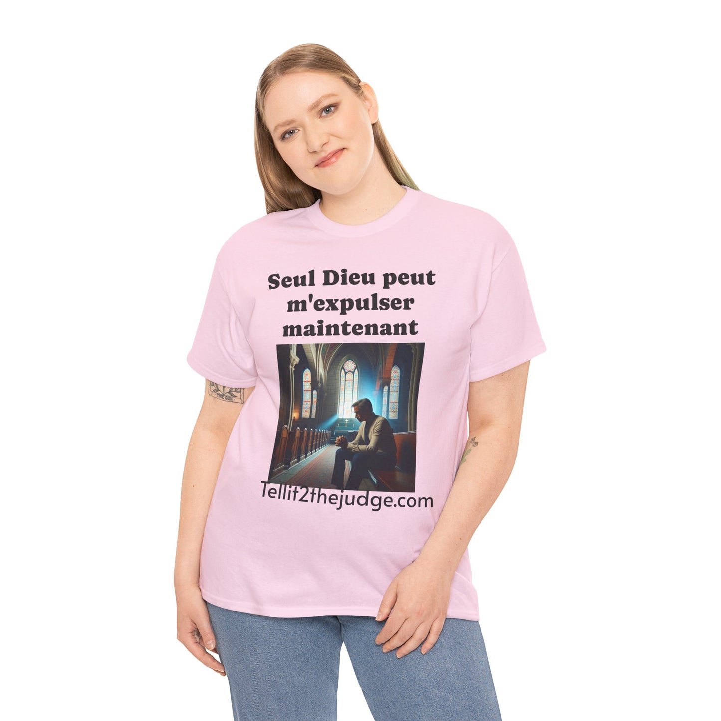 Unisex Heavy Cotton Only God Can Deport Me Now in French "Tellit2thejudge.com" Tee, Faith-Based Shirt, Comfortable Everyday Wear, Perfect for Gifting, Spiritual [...]