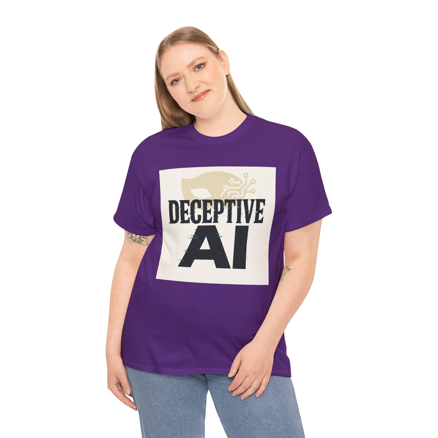 Deceptive AI Unisex Heavy Cotton Ruse Clues® Tee - Bold Graphic Tee for Tech Enthusiasts