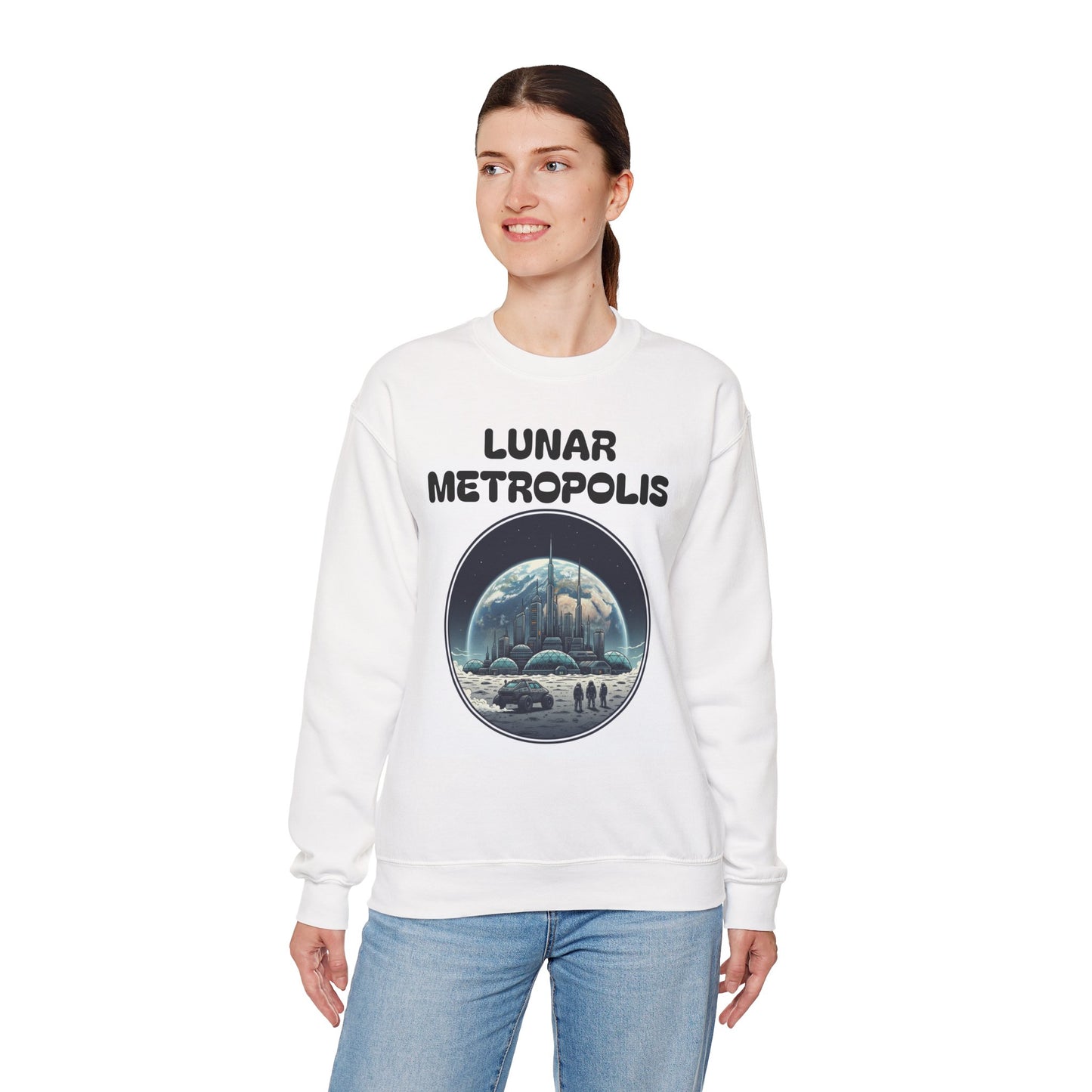 Lunar Metropolis™ Sweatshirt — Retro Futuristic Moon City Crewneck