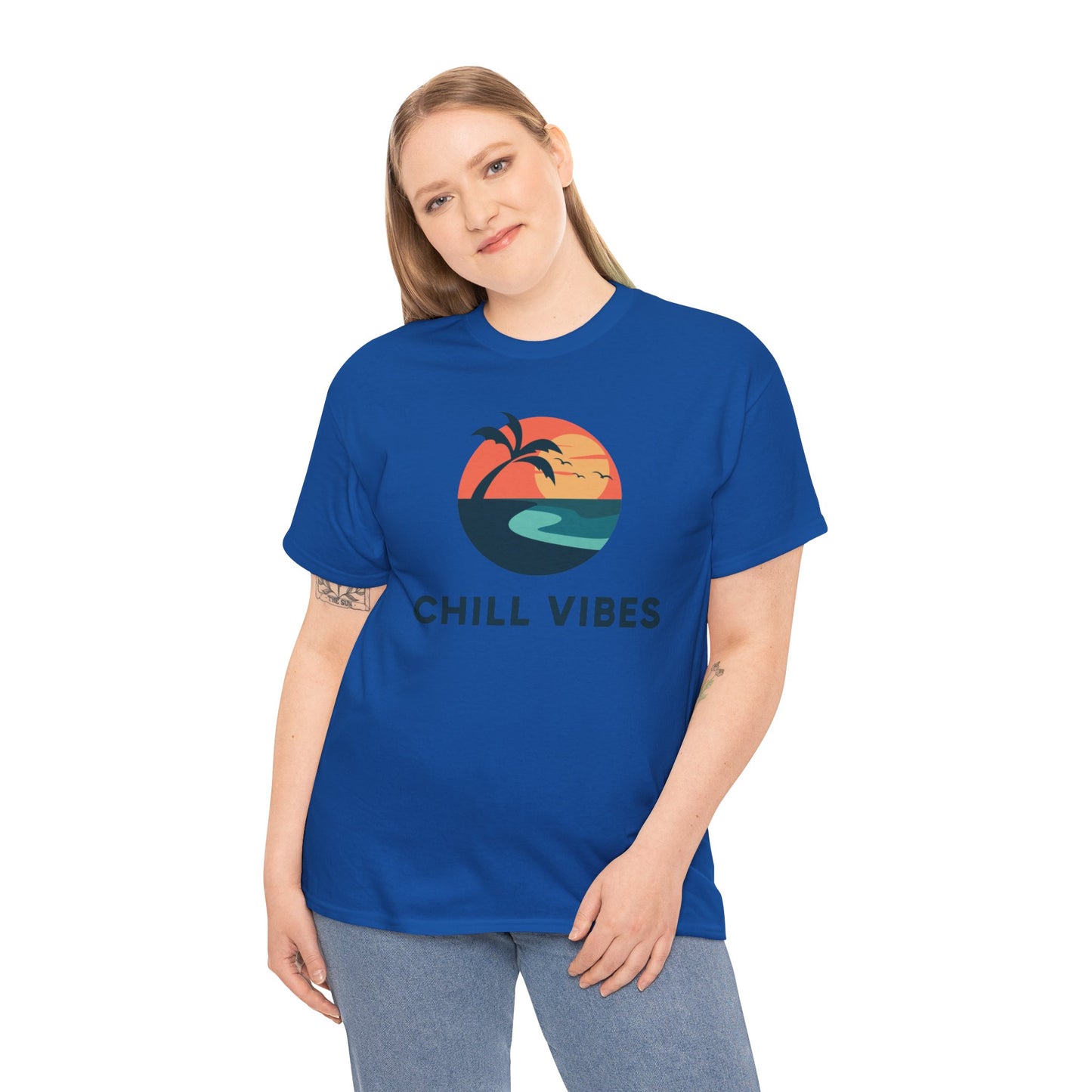 Chill Vibes™ Unisex Heavy Cotton Tee, Relaxed Fit T-Shirt, Summer Apparel, Beachwear, Gift for Him/Her, Casual Style