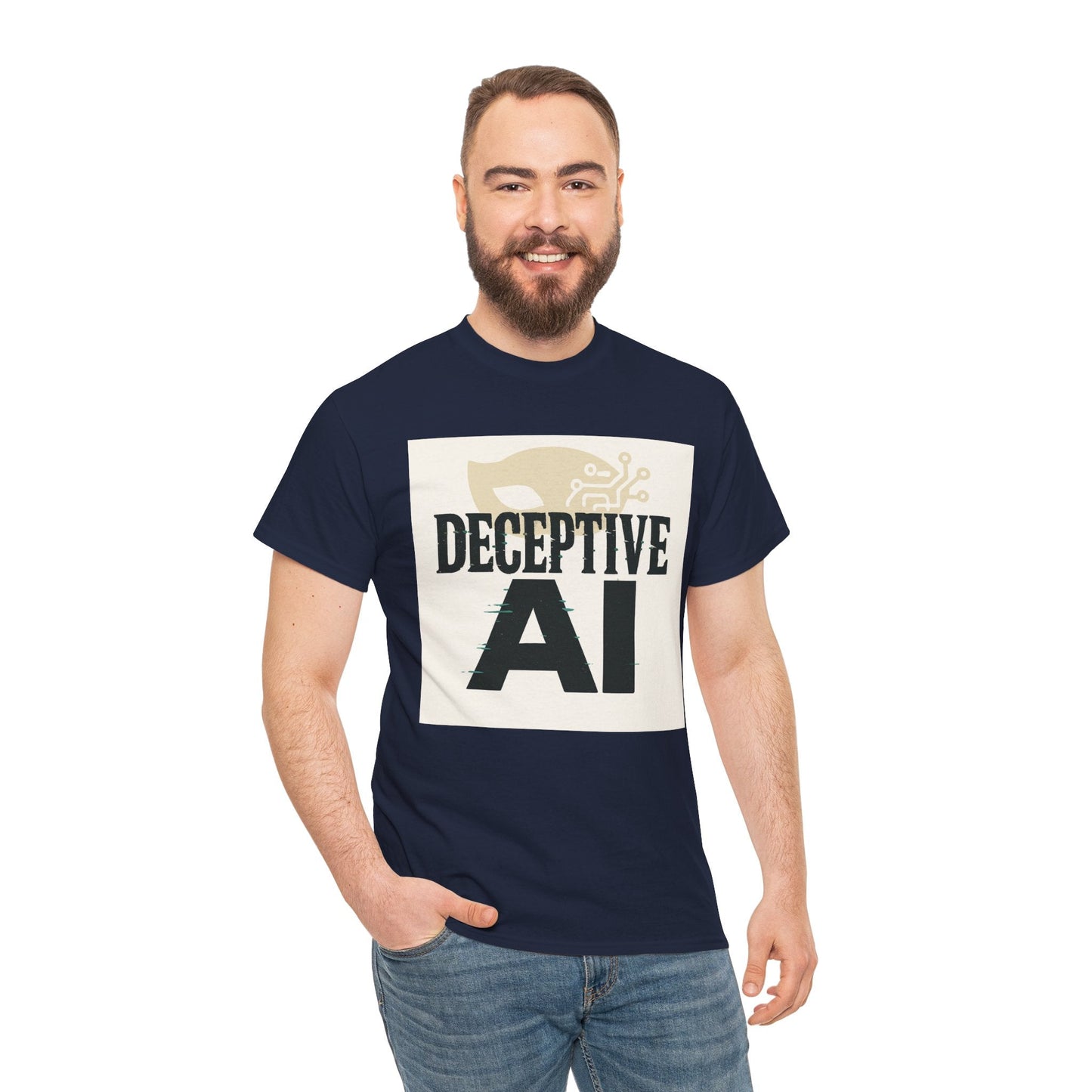 Deceptive AI Unisex Heavy Cotton Ruse Clues® Tee - Bold Graphic Tee for Tech Enthusiasts