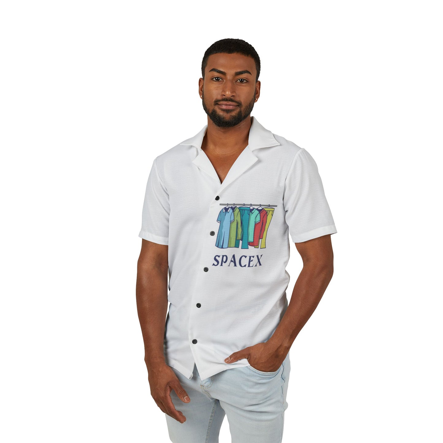 Stylish SpaceX™ Hawaiian Camp Shirt for Men, AOP Shirt, Casual Summer Wear, Vacation Essentials, Unique Gift for Space Lovers