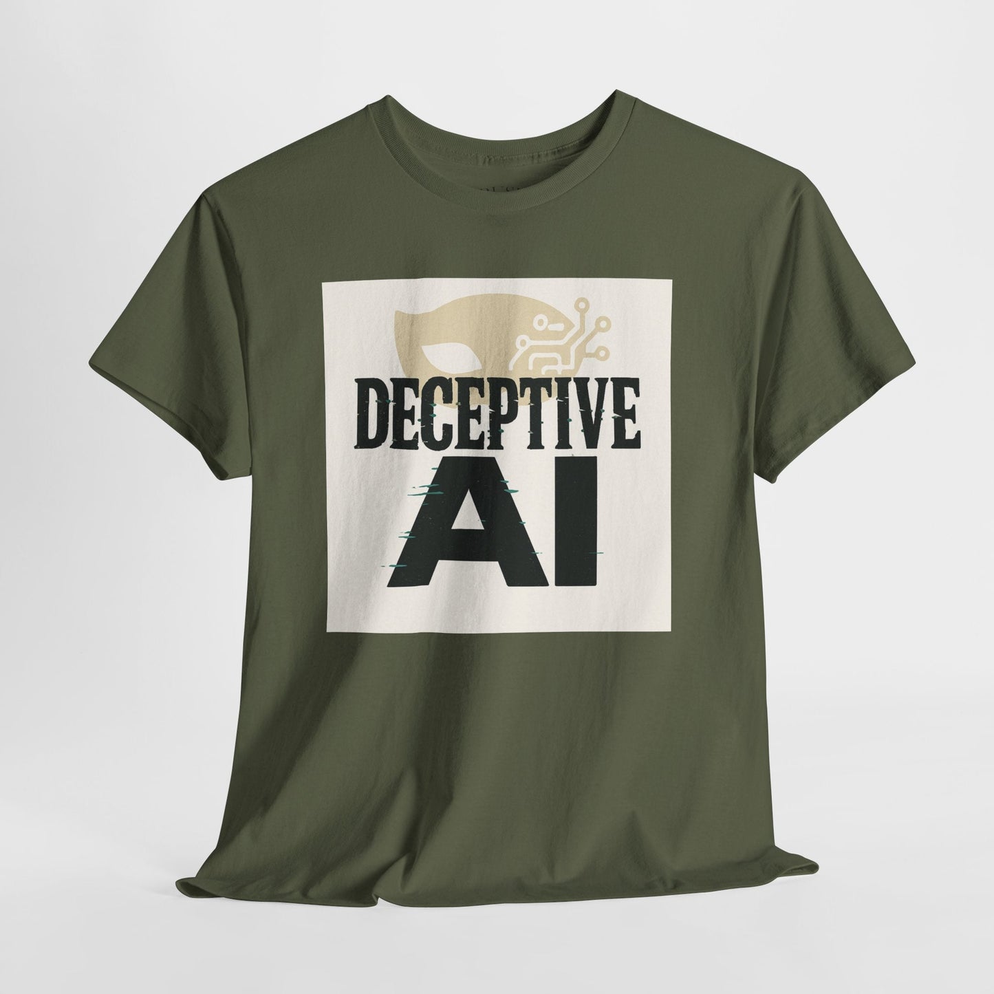 Deceptive AI Unisex Heavy Cotton Ruse Clues® Tee - Bold Graphic Tee for Tech Enthusiasts