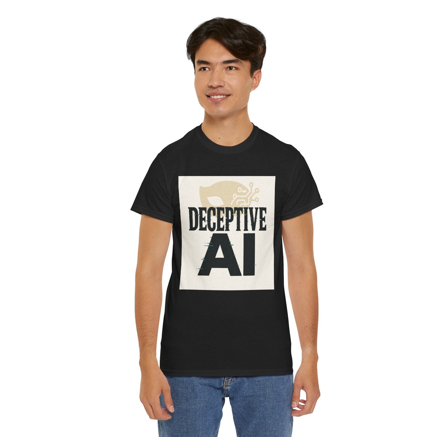 Deceptive AI Unisex Heavy Cotton Ruse Clues® Tee - Bold Graphic Tee for Tech Enthusiasts