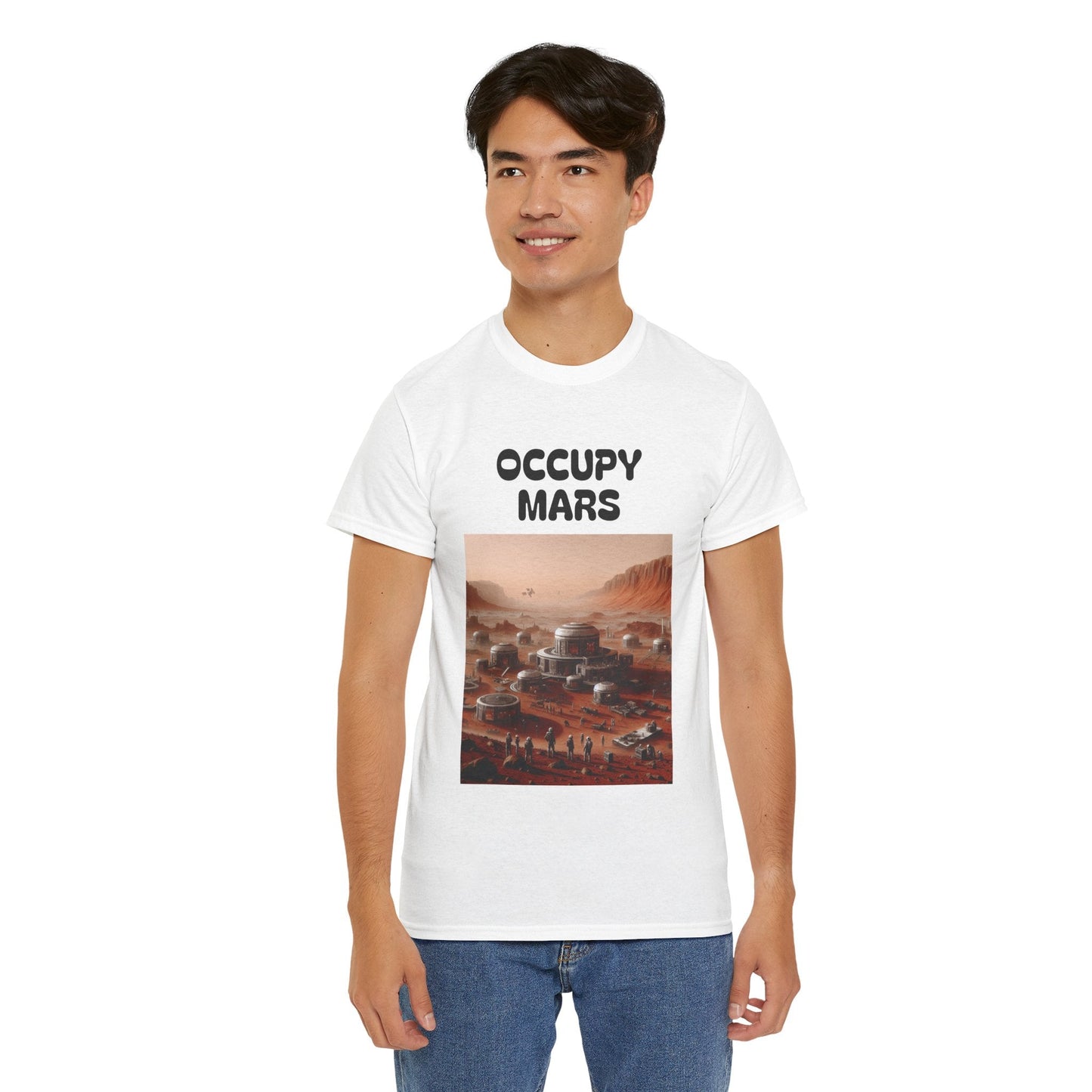 Occupy Mars™ Unisex Heavy Cotton Tee - Futuristic Space Shirt for Sci-Fi Lovers, Visionary Gift, Casual Wear, Trendy Apparel