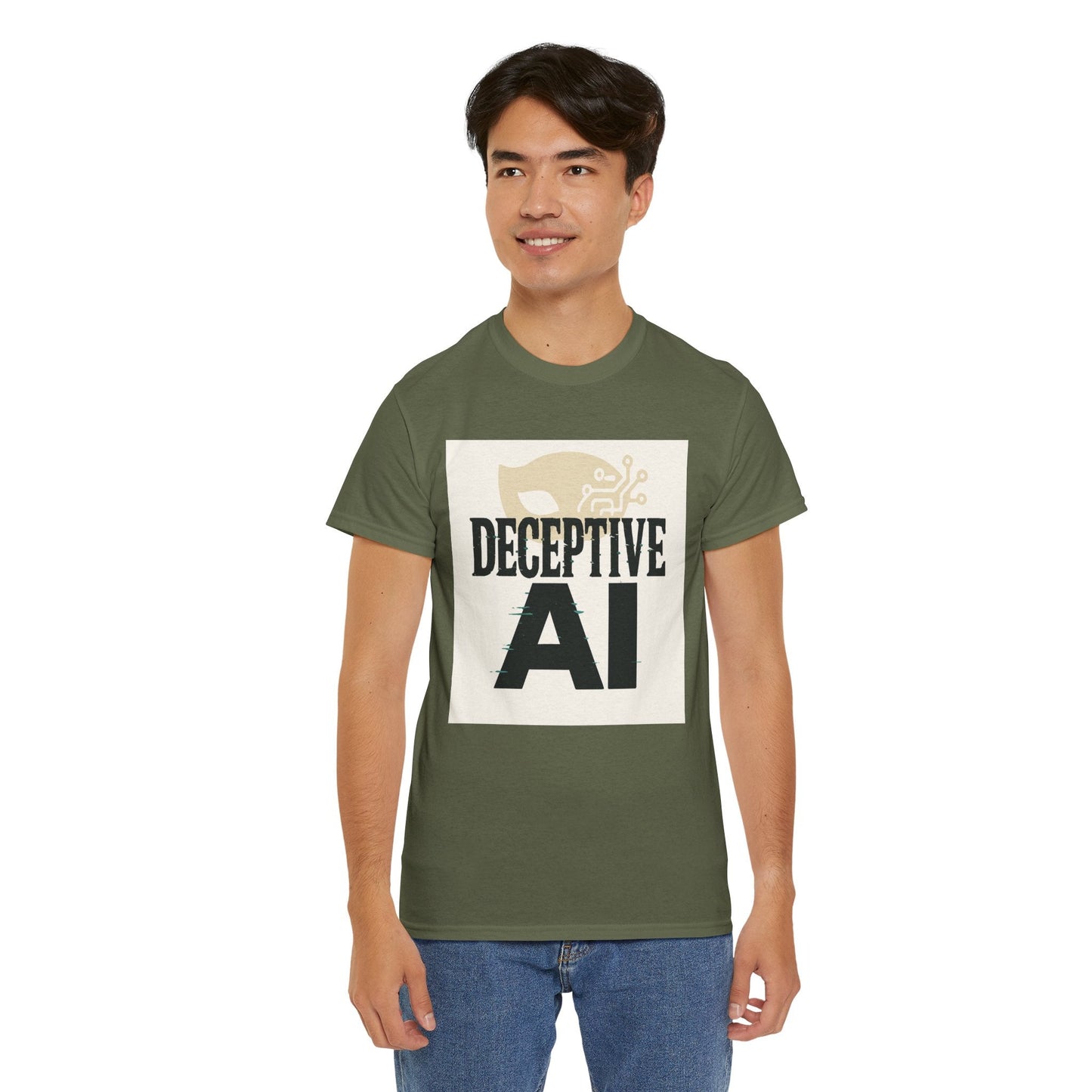 Deceptive AI Unisex Heavy Cotton Ruse Clues® Tee - Bold Graphic Tee for Tech Enthusiasts