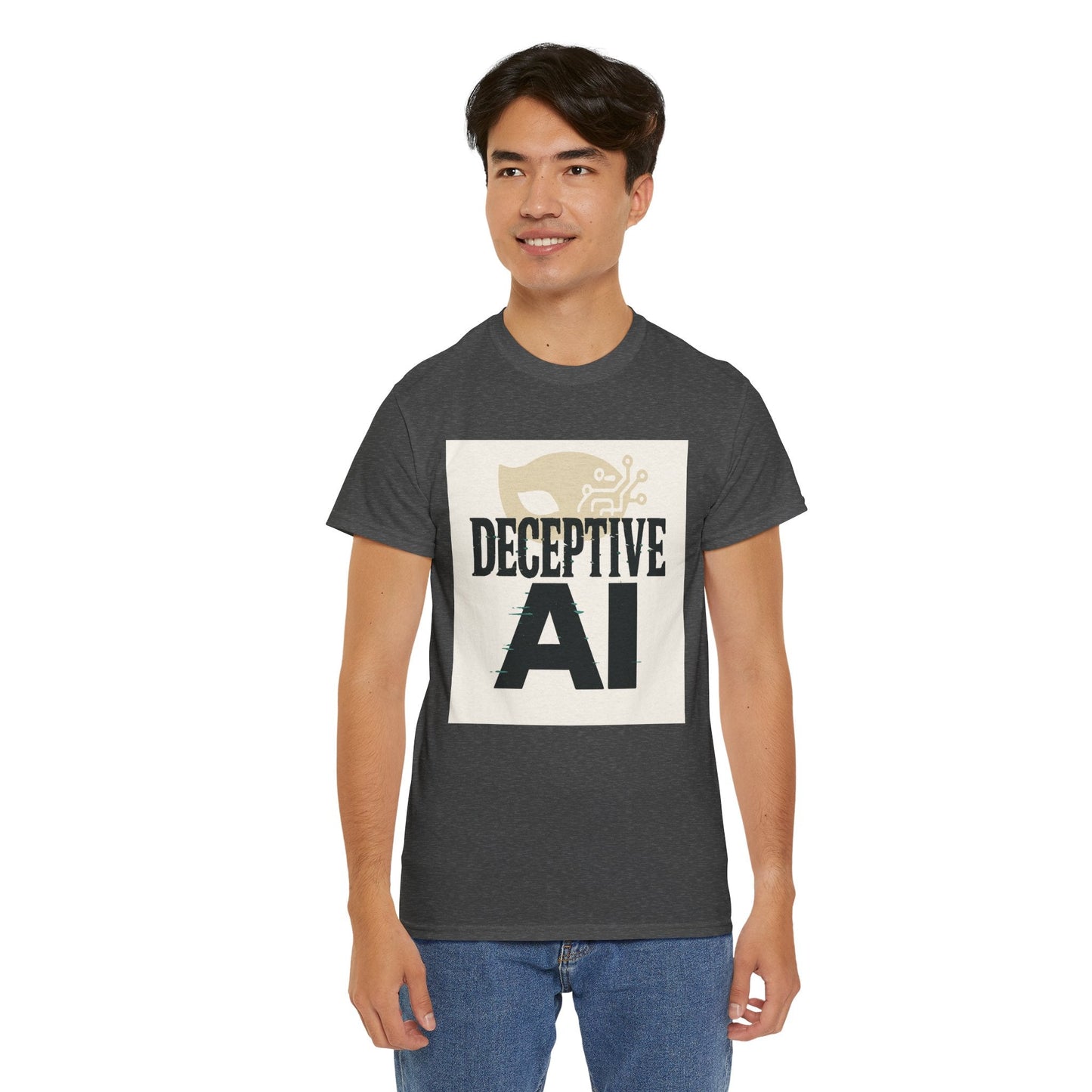 Deceptive AI Unisex Heavy Cotton Ruse Clues® Tee - Bold Graphic Tee for Tech Enthusiasts