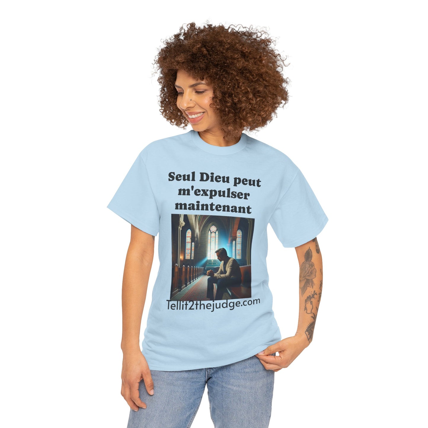 Unisex Heavy Cotton Only God Can Deport Me Now in French "Tellit2thejudge.com" Tee, Faith-Based Shirt, Comfortable Everyday Wear, Perfect for Gifting, Spiritual [...]