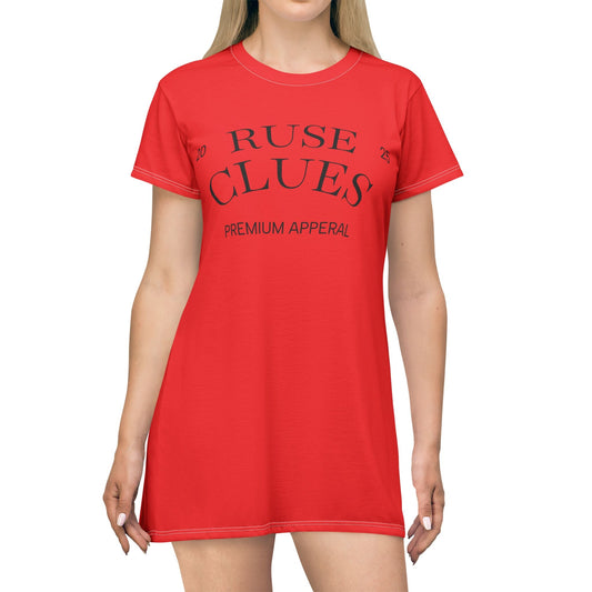 Red Ruse Clues® T-Shirt Dress - Casual Chic Outfit for Every Occasion, Summer Fashion, Unique Gift Idea, Premium Appeal