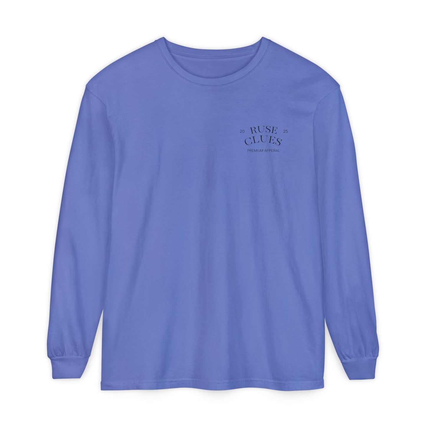 Unisex Garment-Dyed Long Sleeve Ruse Clues® Tee, Casual Everyday Wear, Gift for Friends, Stylish Layering Piece, Trendy Fashion Statement