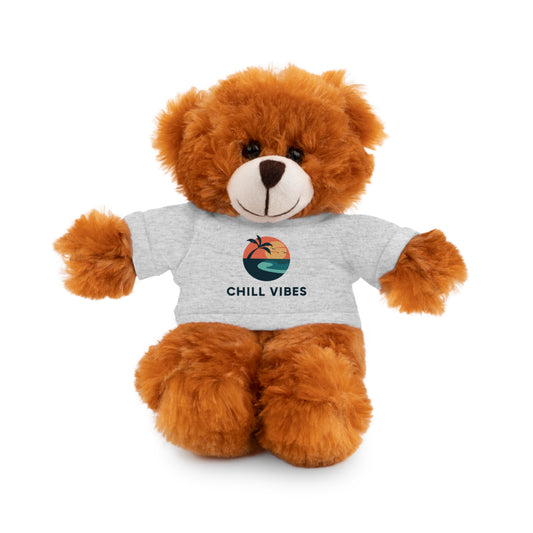 Chill Vibes Stuffed Animal, Cute Gift for Kids, Plush Toy with Tee, Birthday Present, Cozy Home Decor, Baby Shower Gift