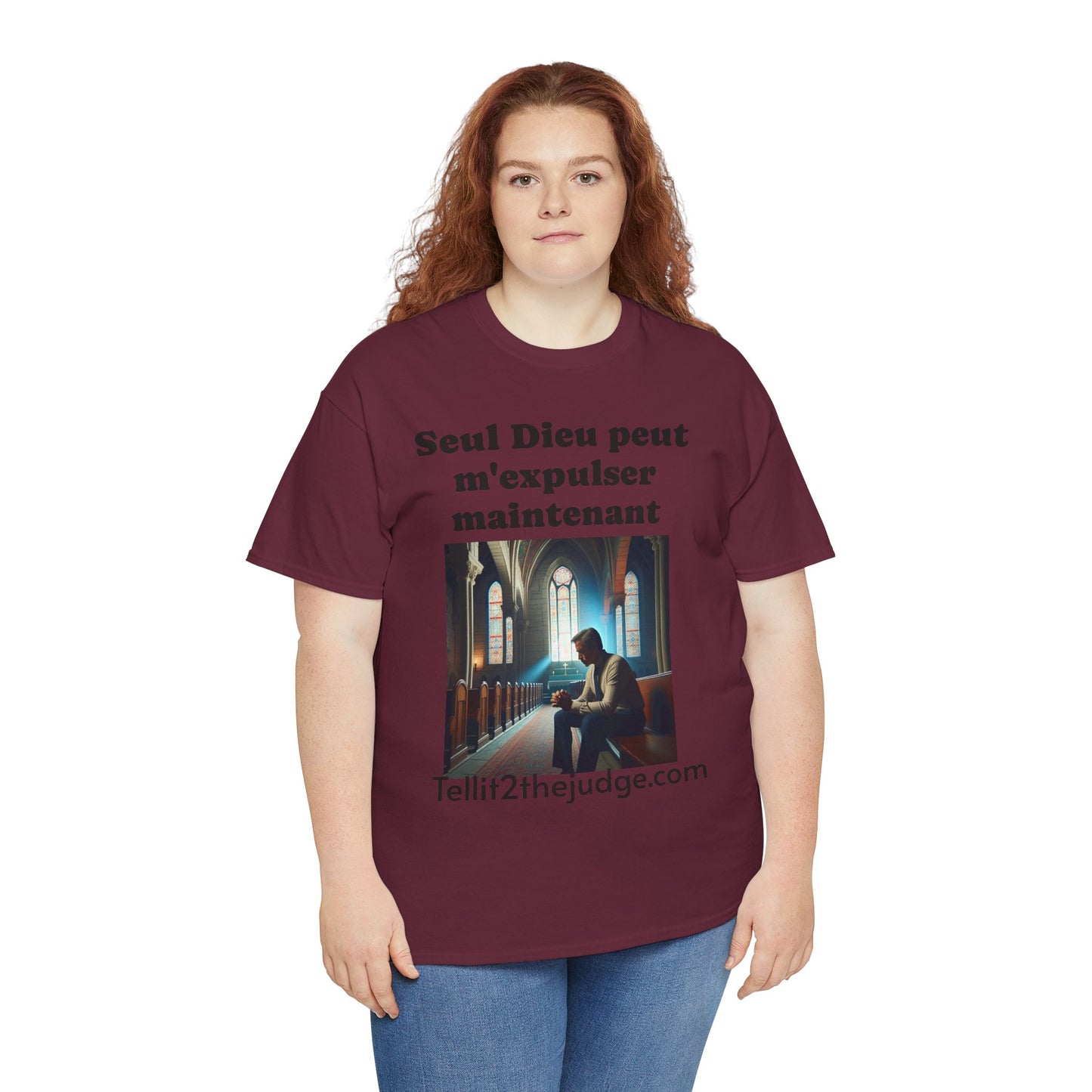 Unisex Heavy Cotton Only God Can Deport Me Now in French "Tellit2thejudge.com" Tee, Faith-Based Shirt, Comfortable Everyday Wear, Perfect for Gifting, Spiritual [...]