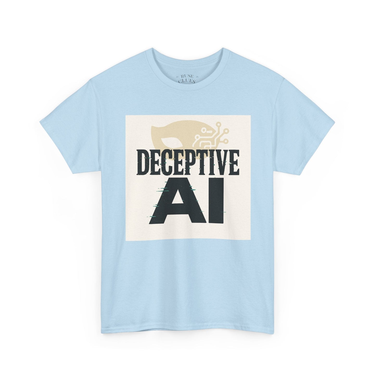 Deceptive AI Unisex Heavy Cotton Ruse Clues® Tee - Bold Graphic Tee for Tech Enthusiasts