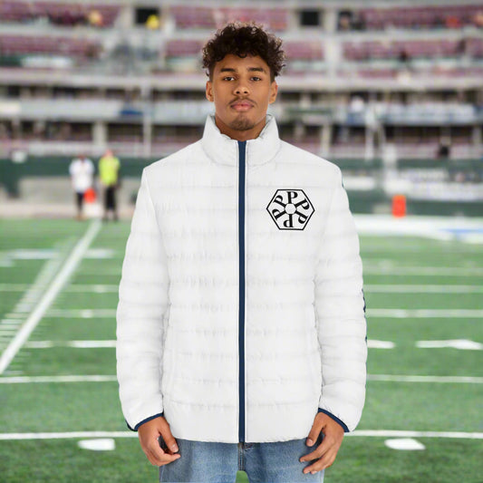 Stylish Men's Straight Outta Pomona™ Puffer Jacket, Winter Outerwear, Casual Layering, Trendy Streetwear, Gift for Him, Warm Jacket