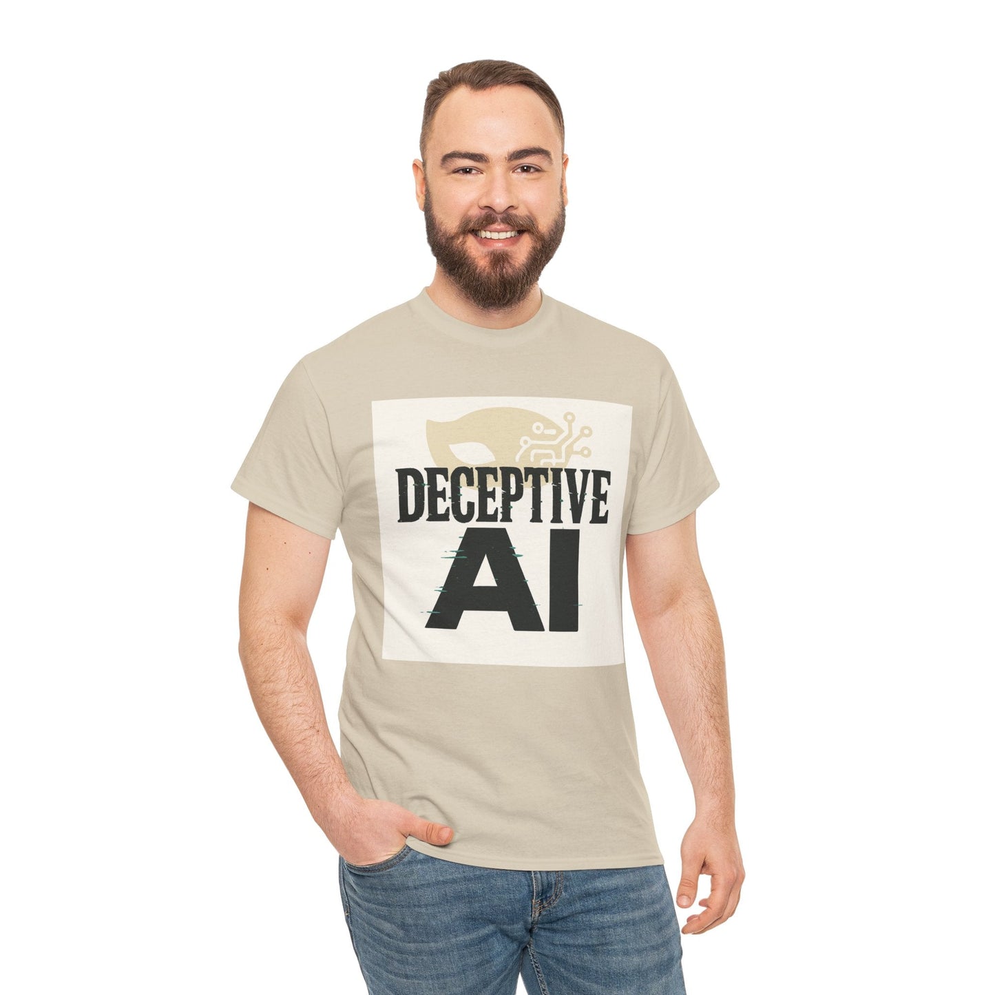 Deceptive AI Unisex Heavy Cotton Ruse Clues® Tee - Bold Graphic Tee for Tech Enthusiasts