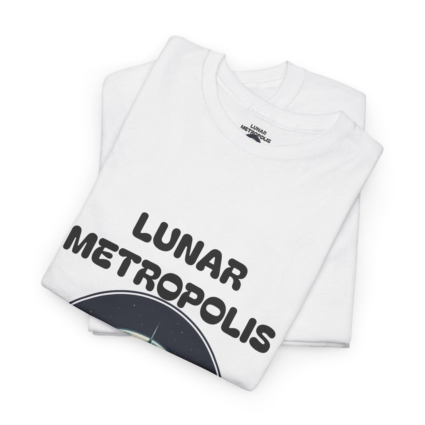 Lunar Metropolis™ Tee — Retro Futuristic Moon City Graphic T-Shirt