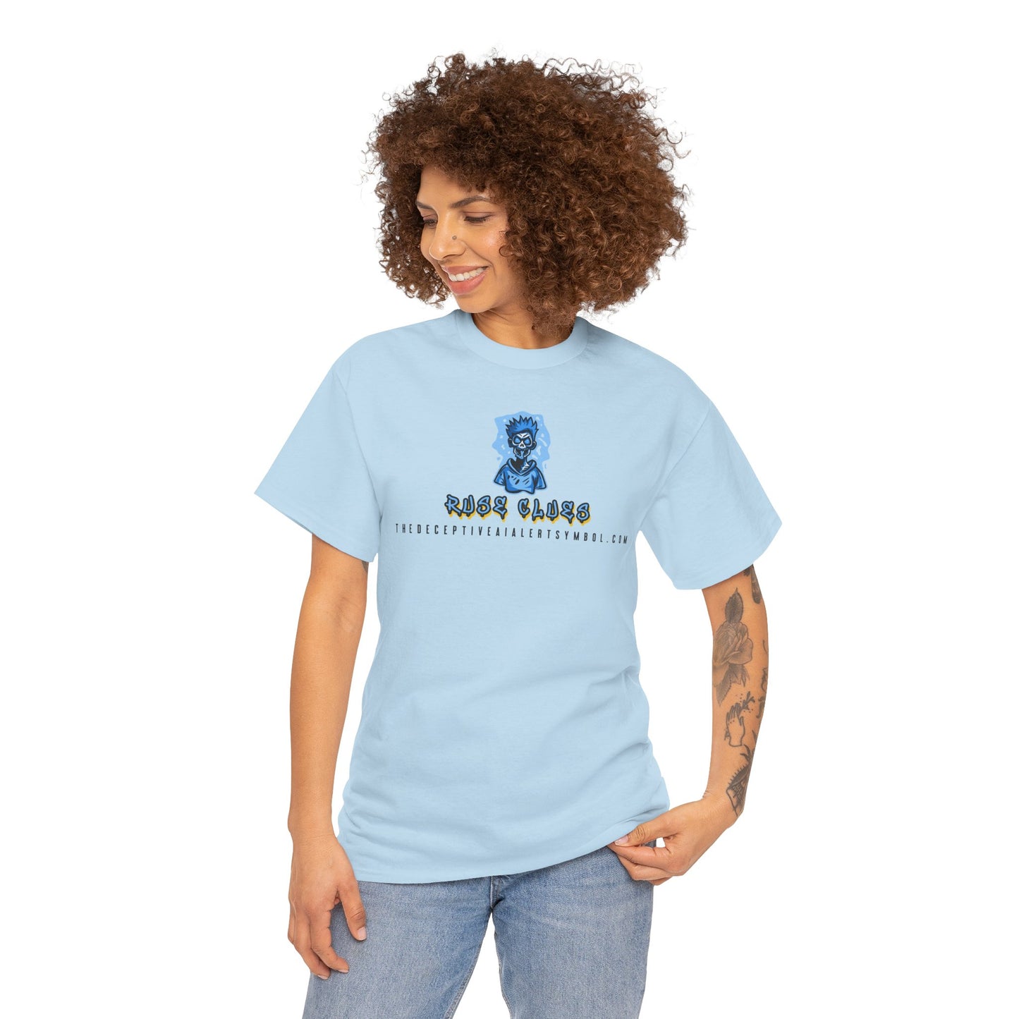 Ruse Clues® TheDeceptiveAIAlertSymbol.com™ Screaming Zombie logo Tee