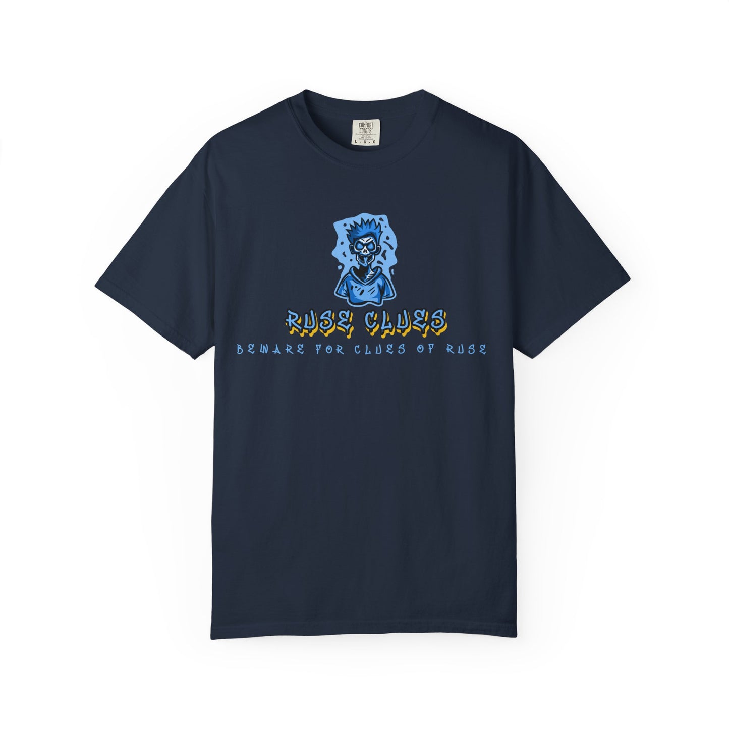 Unisex Garment-Dyed T-shirt with 'Ruse Clues™ ' Design - Casual Style for Everyday Wear, Perfect Gift for Music Lovers, Summer Vibe, Graphic Tee