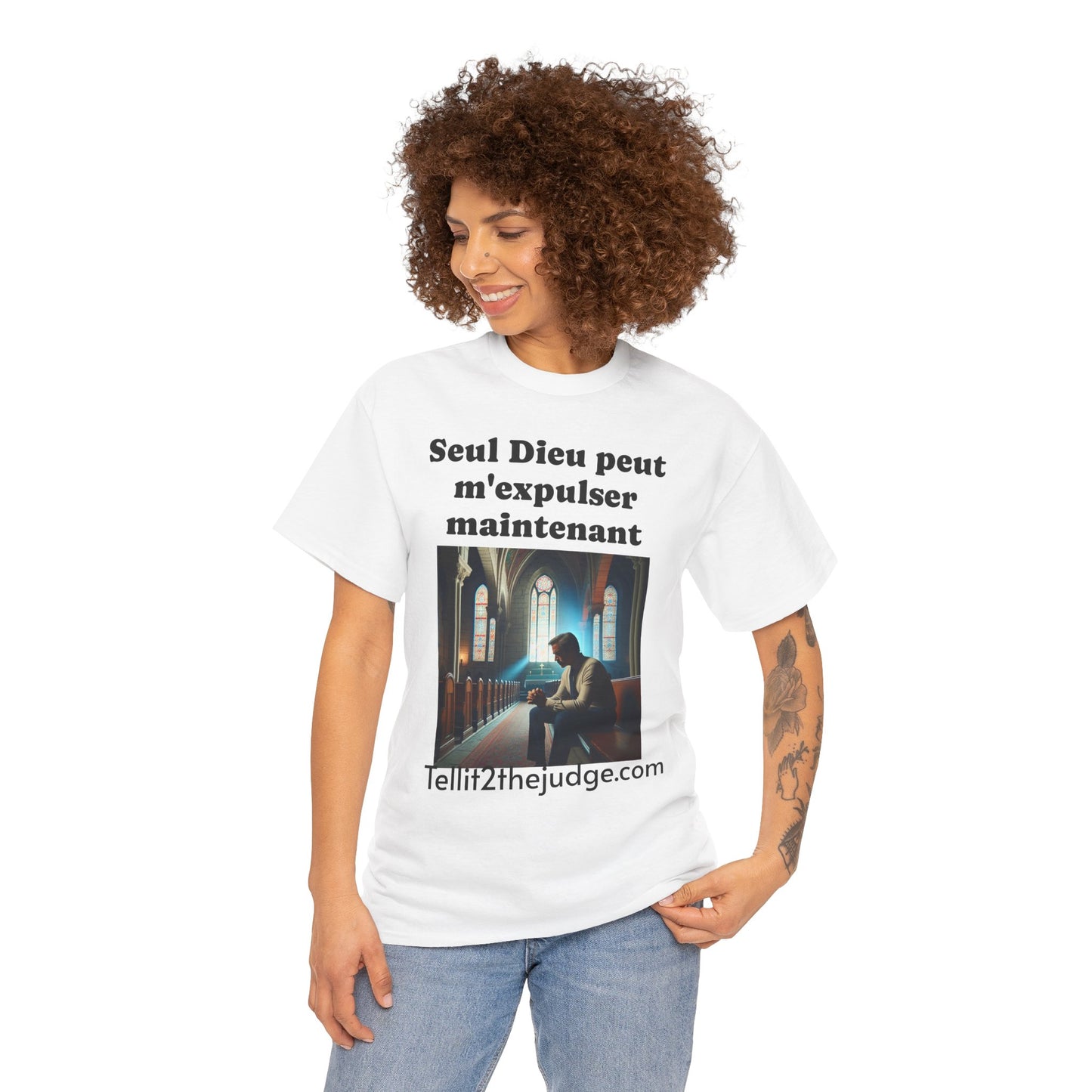 Unisex Heavy Cotton Only God Can Deport Me Now in French "Tellit2thejudge.com" Tee, Faith-Based Shirt, Comfortable Everyday Wear, Perfect for Gifting, Spiritual [...]