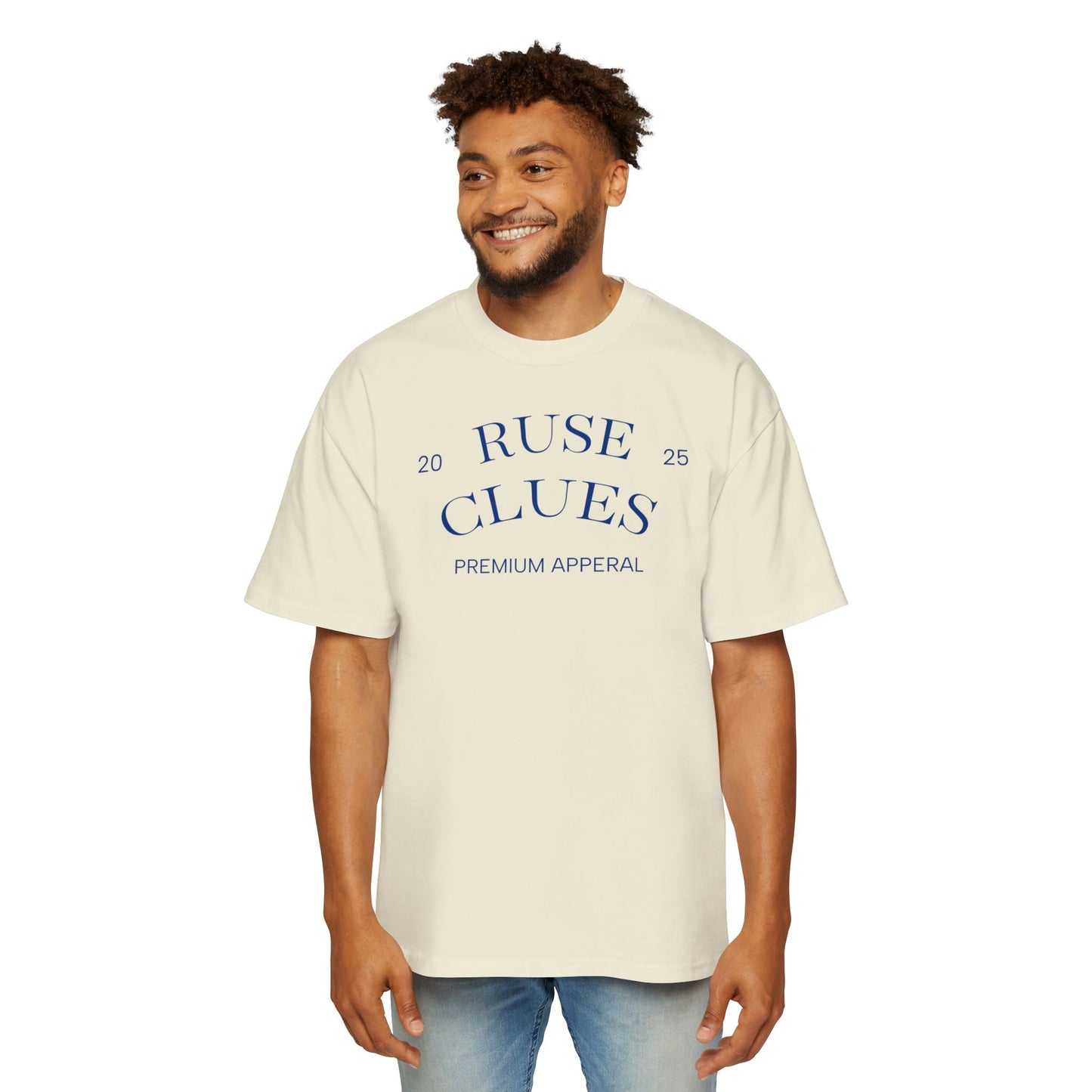 Men's Heavy Oversized Blue Print Ruse Clues® Tee, Casual Fashion Shirt, Streetwear Top, Gift for Him, Comfort Tee, Everyday Wear