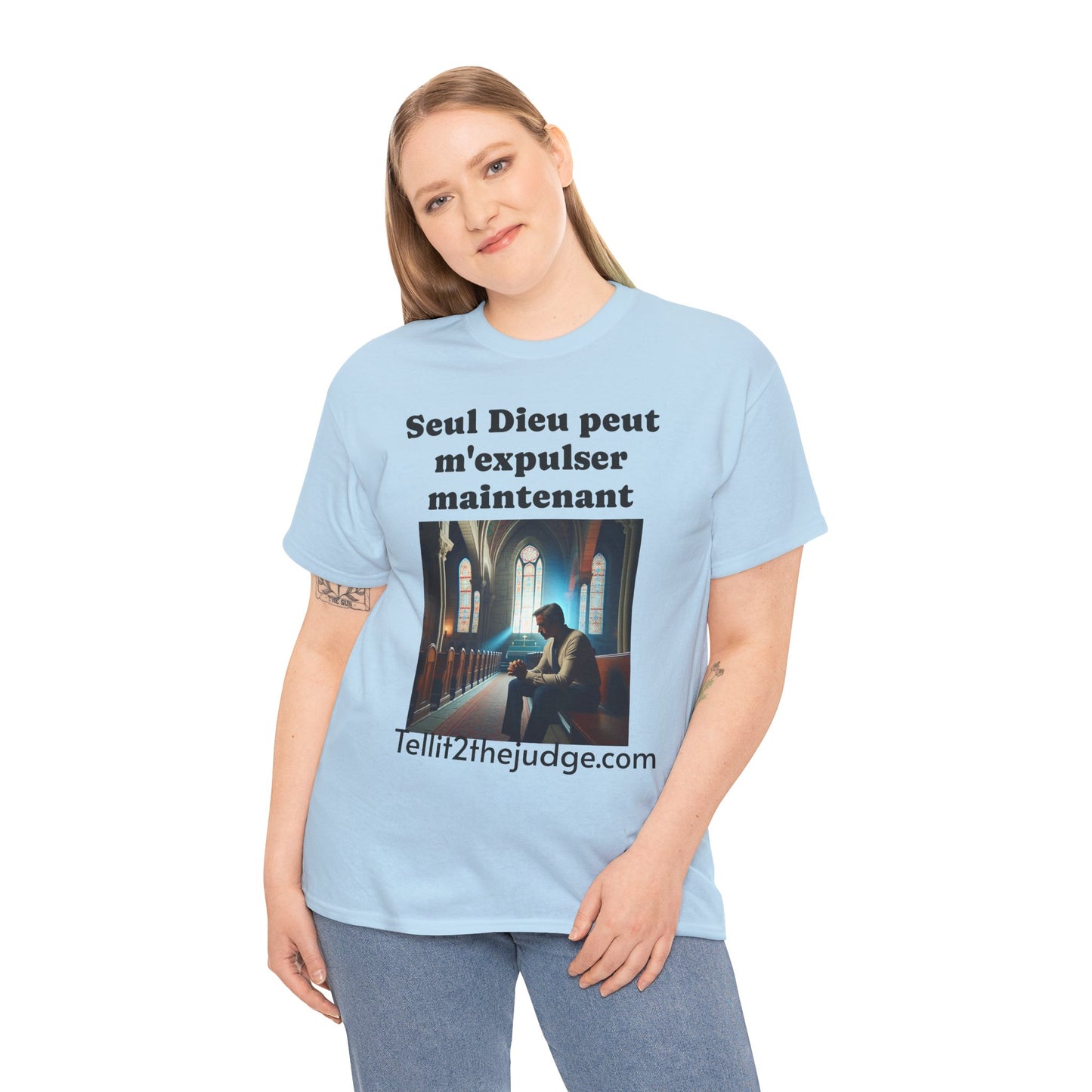 Unisex Heavy Cotton Only God Can Deport Me Now in French "Tellit2thejudge.com" Tee, Faith-Based Shirt, Comfortable Everyday Wear, Perfect for Gifting, Spiritual [...]