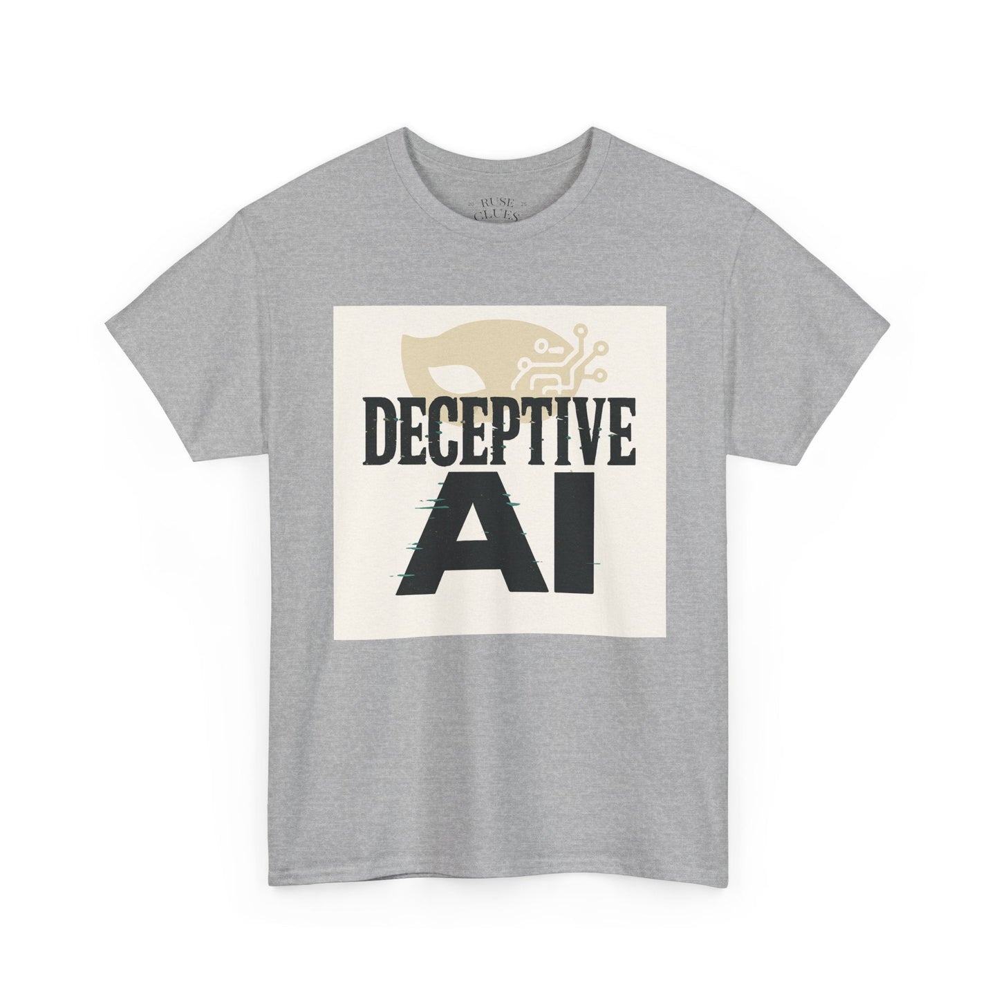 Deceptive AI Unisex Heavy Cotton Ruse Clues® Tee - Bold Graphic Tee for Tech Enthusiasts