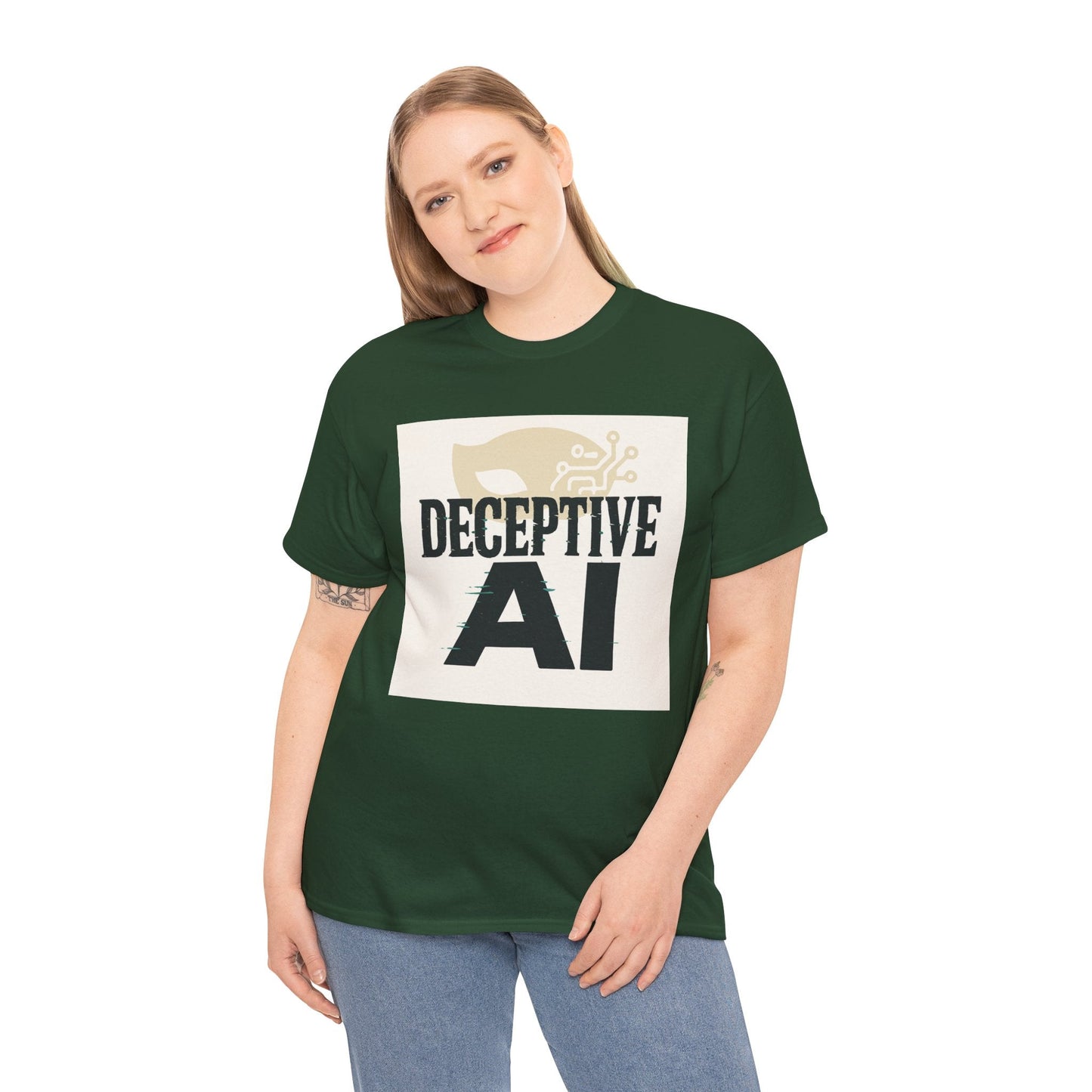 Deceptive AI Unisex Heavy Cotton Ruse Clues® Tee - Bold Graphic Tee for Tech Enthusiasts