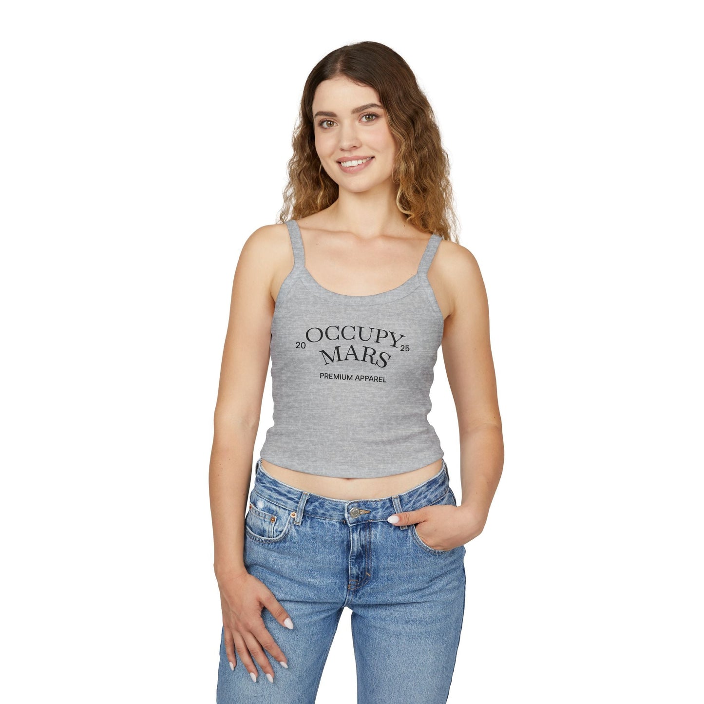 Occupy Mars™ Spaghetti Strap Tank Top, Trendy Crop Top, Summer Fashion, Space Lover Gift, Casual Wear, Festival Outfit