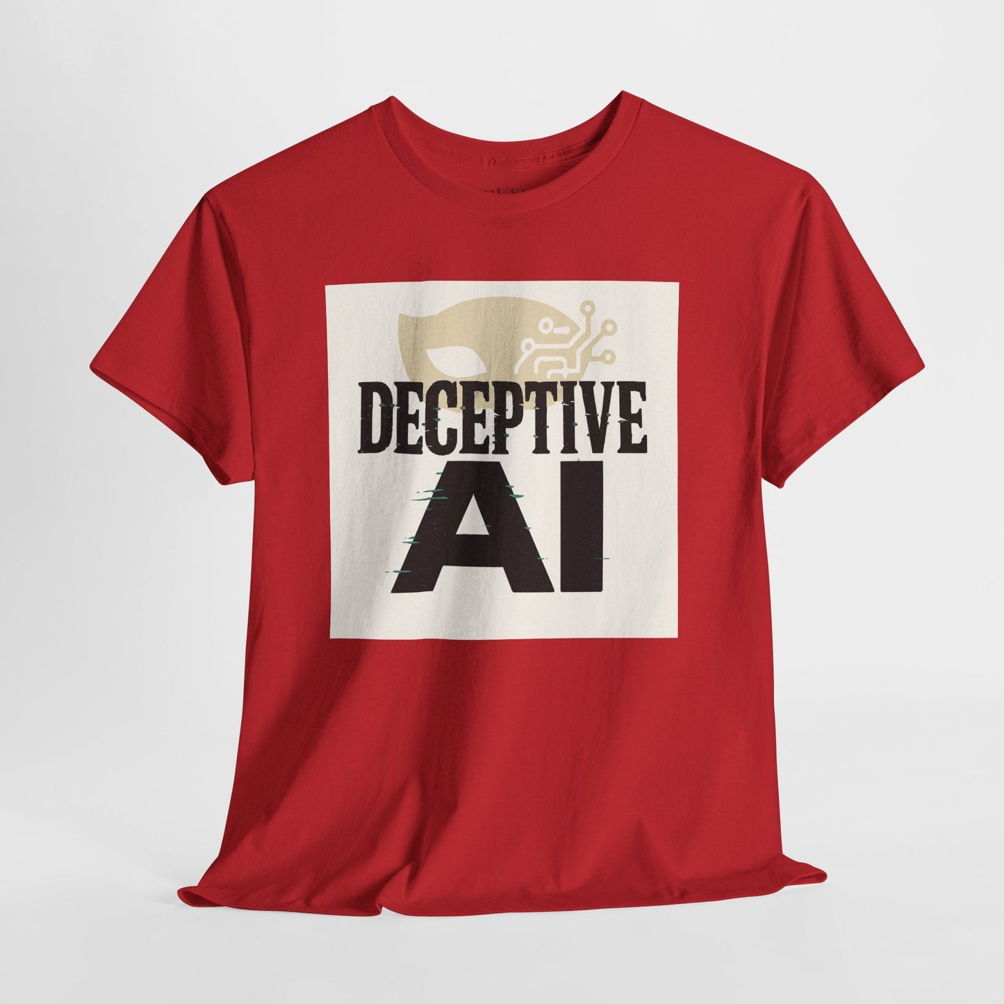Deceptive AI Unisex Heavy Cotton Ruse Clues® Tee - Bold Graphic Tee for Tech Enthusiasts