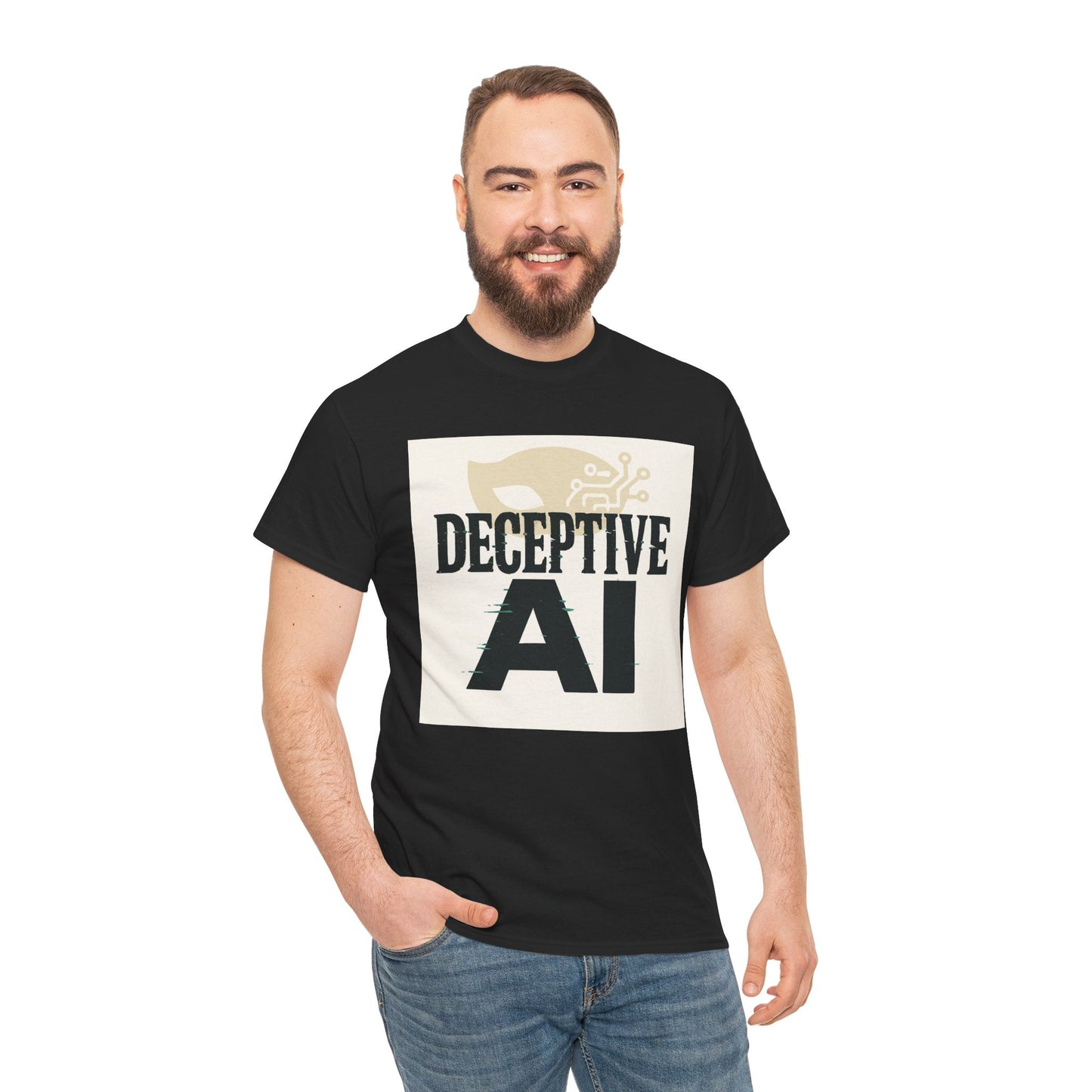 Deceptive AI Unisex Heavy Cotton Ruse Clues® Tee - Bold Graphic Tee for Tech Enthusiasts