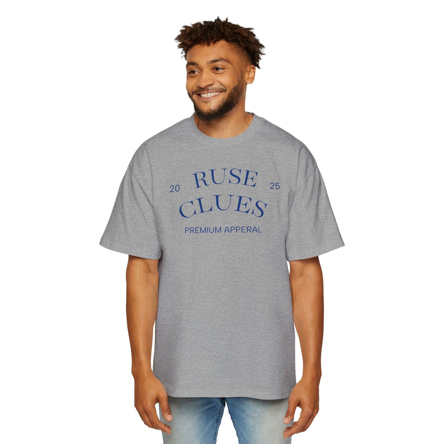 Men's Heavy Oversized Blue Print Ruse Clues® Tee, Casual Fashion Shirt, Streetwear Top, Gift for Him, Comfort Tee, Everyday Wear
