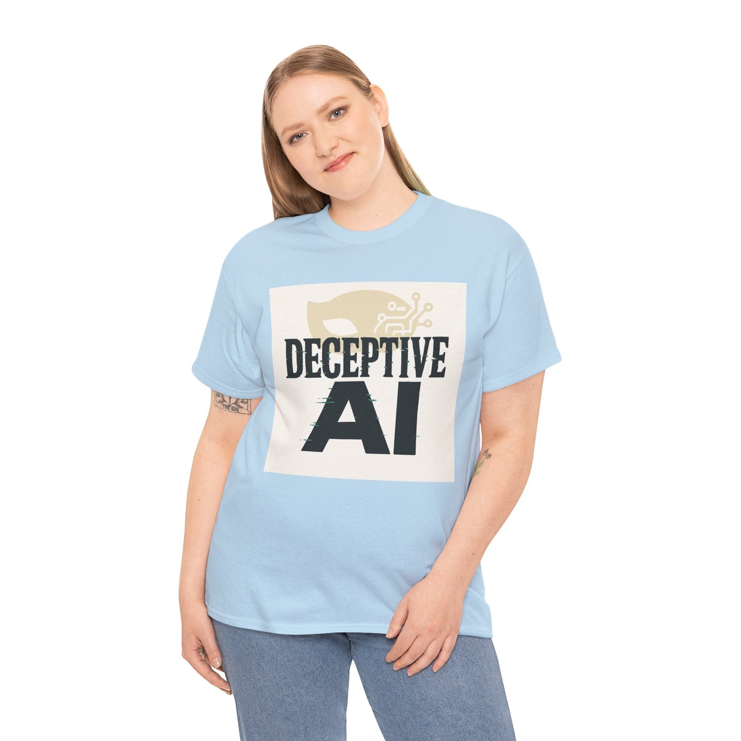 Deceptive AI Unisex Heavy Cotton Ruse Clues® Tee - Bold Graphic Tee for Tech Enthusiasts