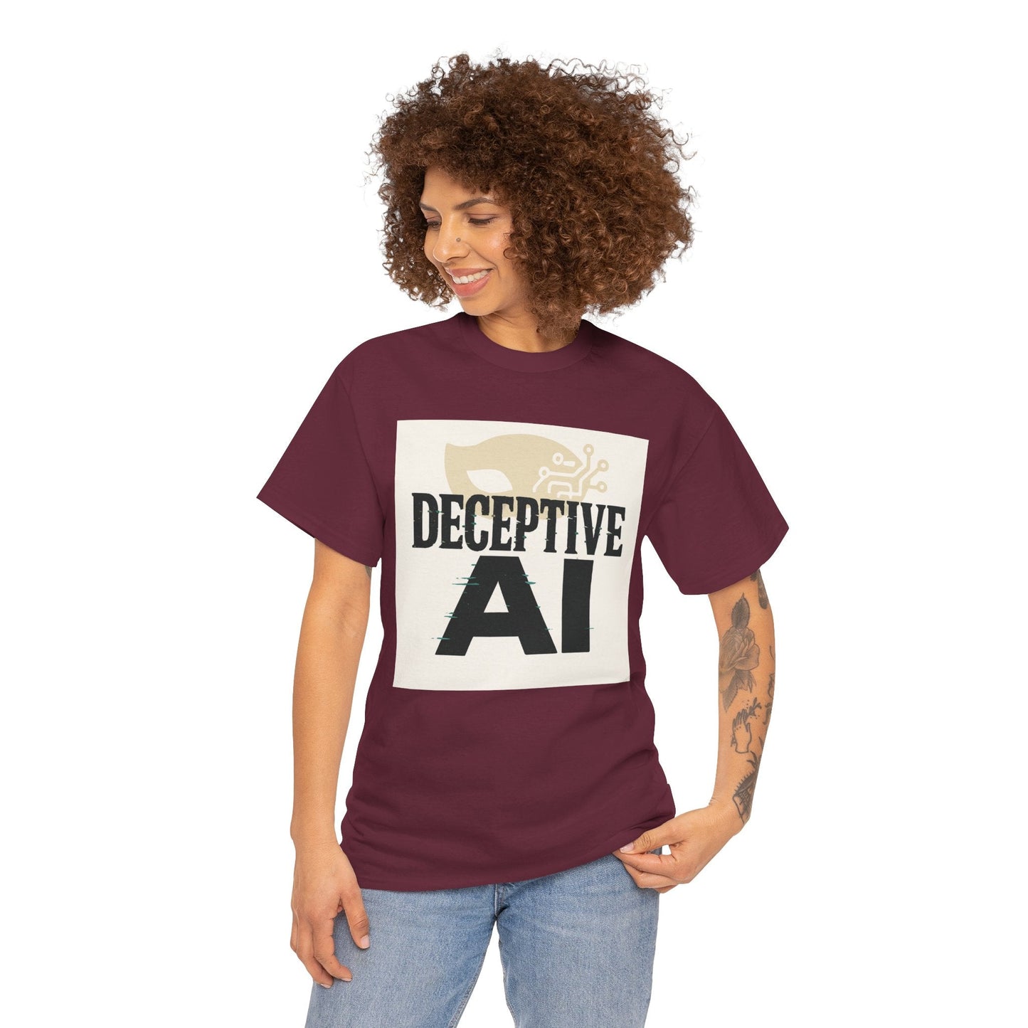 Deceptive AI Unisex Heavy Cotton Ruse Clues® Tee - Bold Graphic Tee for Tech Enthusiasts