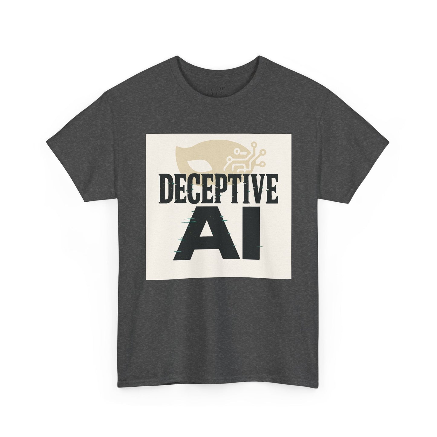 Deceptive AI Unisex Heavy Cotton Ruse Clues® Tee - Bold Graphic Tee for Tech Enthusiasts