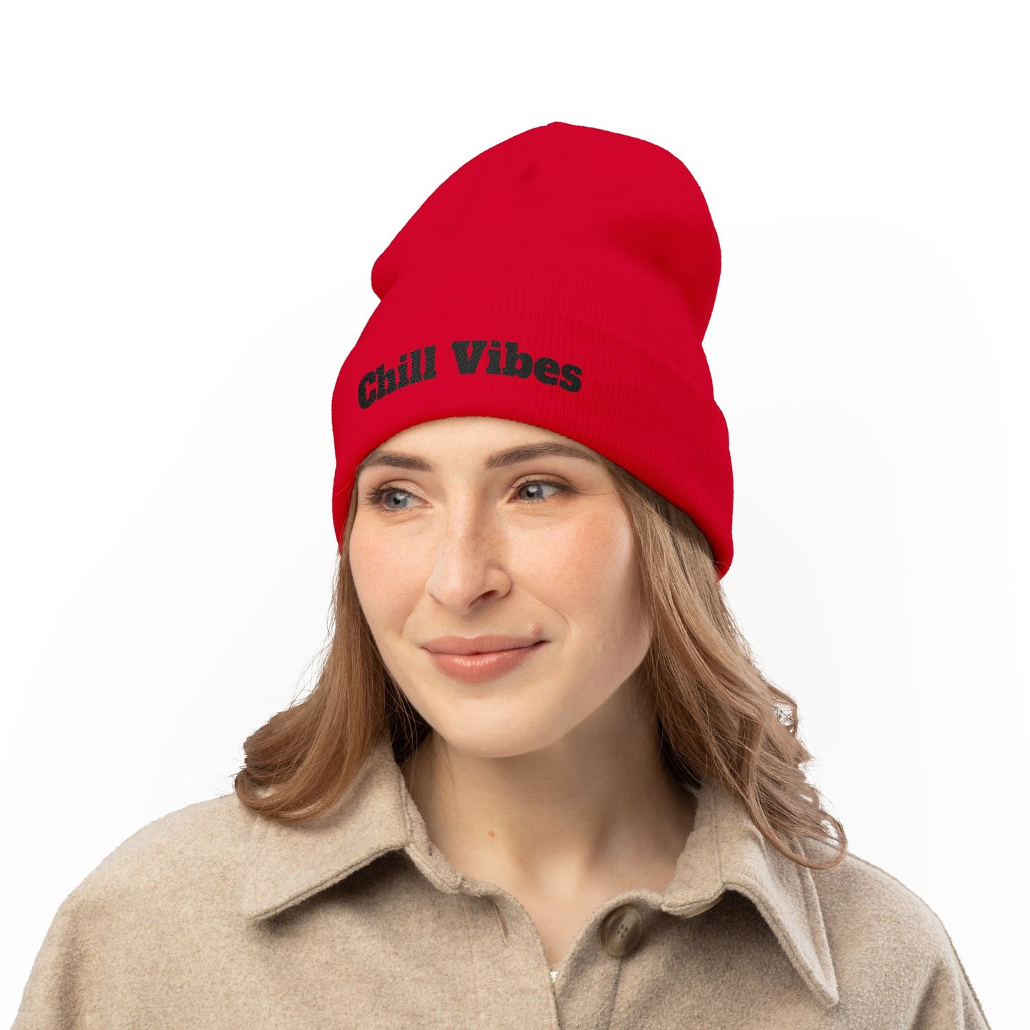Chill Vibes™ Knit Beanie, Winter Hat, Cozy Accessories, Gift for Him/Her, Embroidered Beanie, Casual Headwear