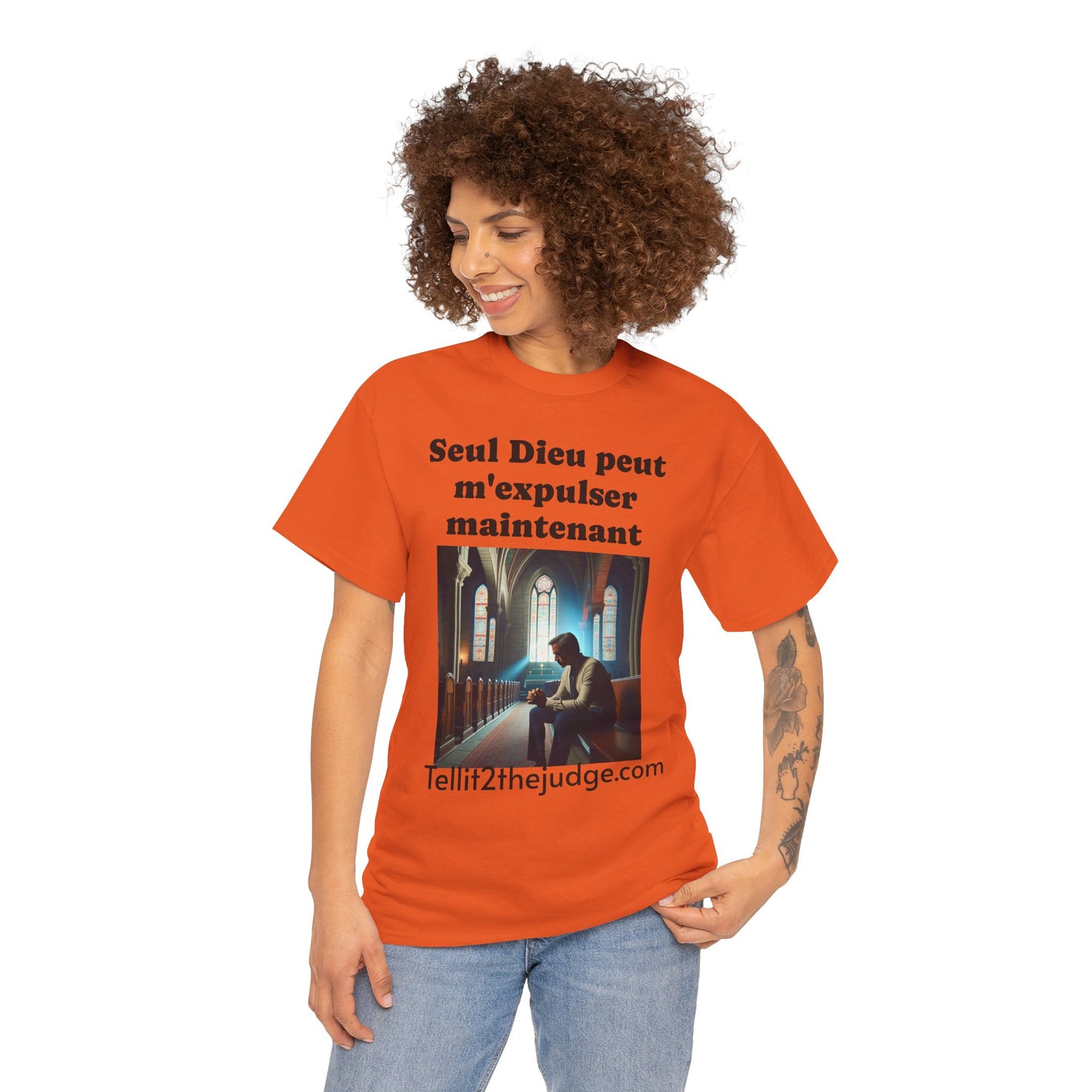 Unisex Heavy Cotton Only God Can Deport Me Now in French "Tellit2thejudge.com" Tee, Faith-Based Shirt, Comfortable Everyday Wear, Perfect for Gifting, Spiritual [...]