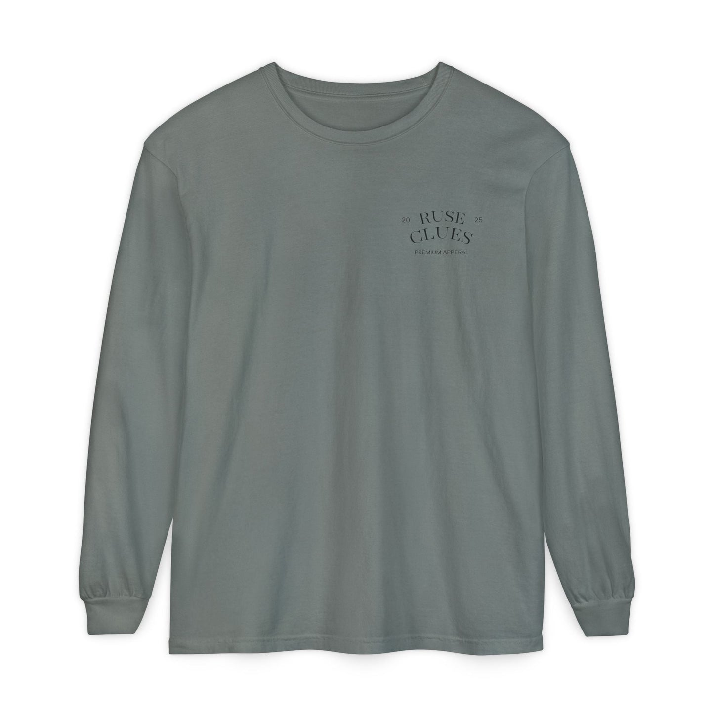 Unisex Garment-Dyed Long Sleeve Ruse Clues® Tee, Casual Everyday Wear, Gift for Friends, Stylish Layering Piece, Trendy Fashion Statement