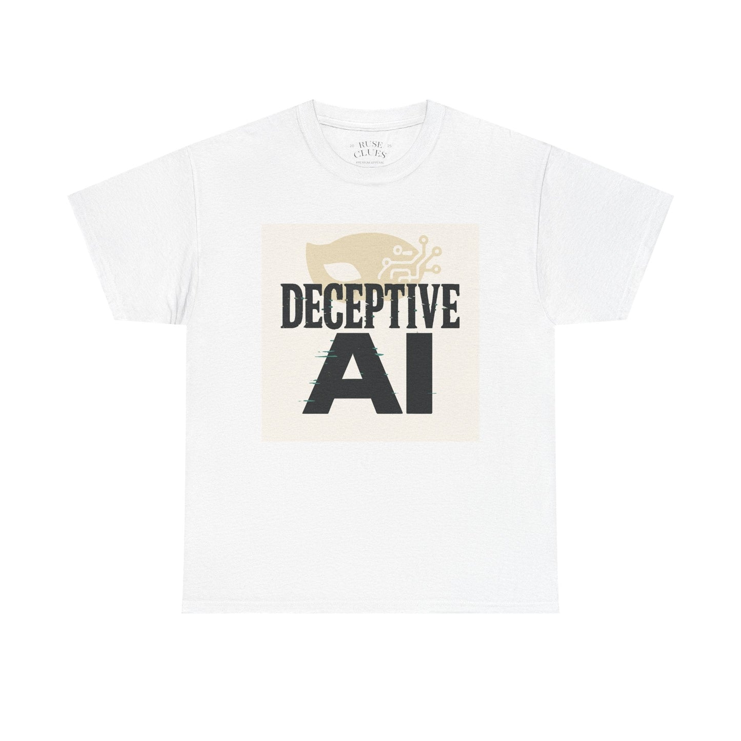 Deceptive AI Unisex Heavy Cotton Ruse Clues® Tee - Bold Graphic Tee for Tech Enthusiasts
