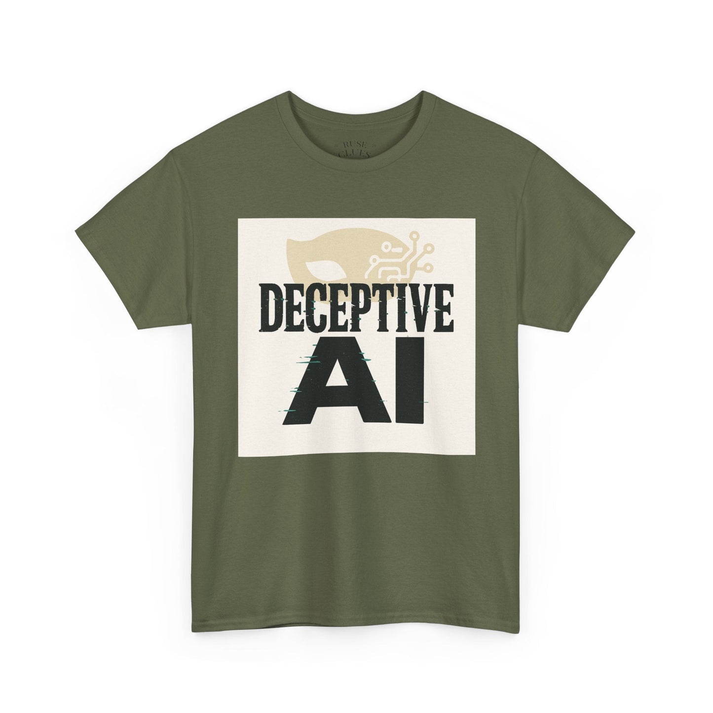 Deceptive AI Unisex Heavy Cotton Ruse Clues® Tee - Bold Graphic Tee for Tech Enthusiasts
