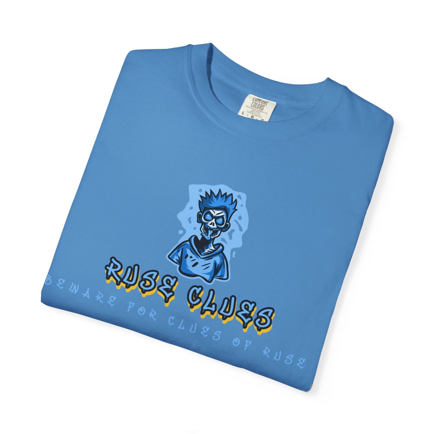 Unisex Garment-Dyed T-shirt with 'Ruse Clues™ ' Design - Casual Style for Everyday Wear, Perfect Gift for Music Lovers, Summer Vibe, Graphic Tee