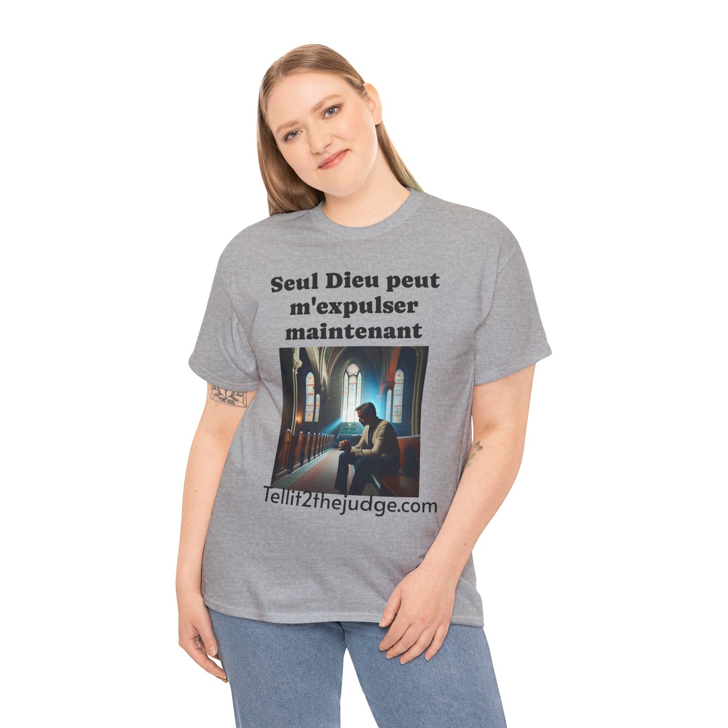 Unisex Heavy Cotton Only God Can Deport Me Now in French "Tellit2thejudge.com" Tee, Faith-Based Shirt, Comfortable Everyday Wear, Perfect for Gifting, Spiritual [...]