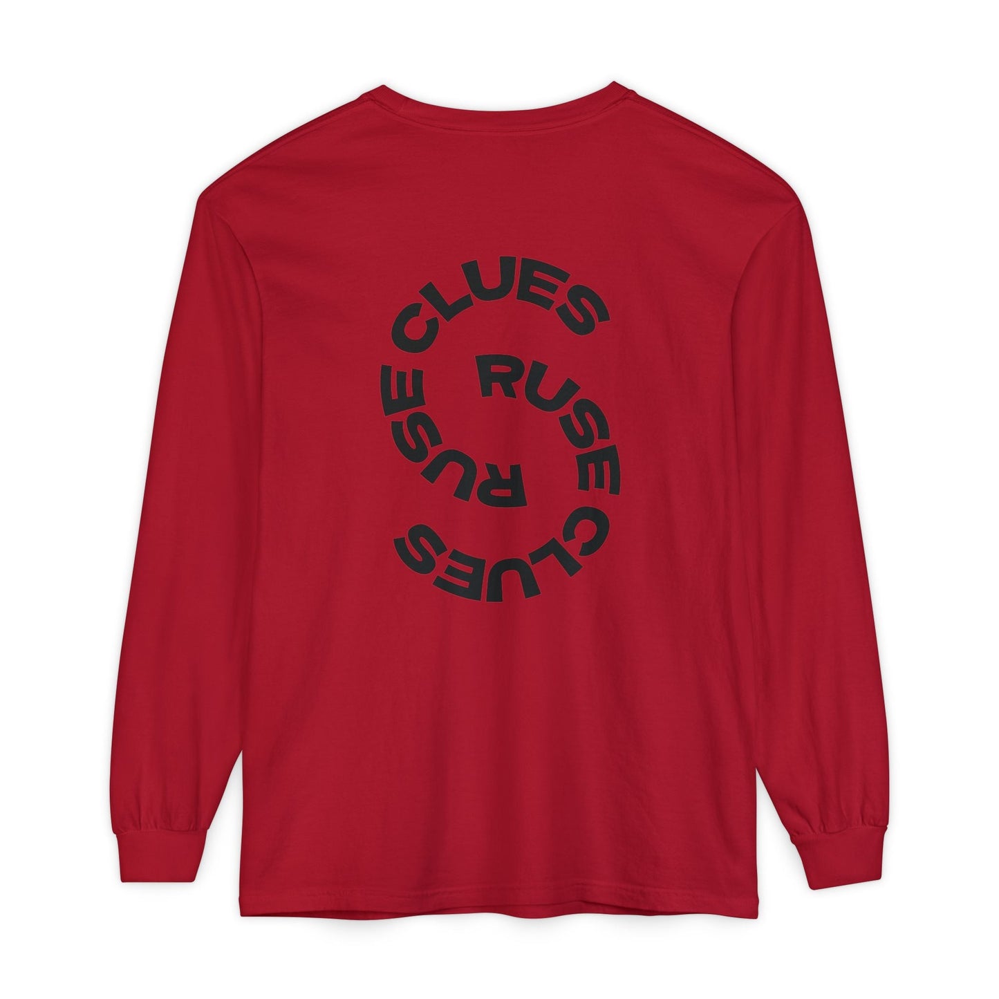 Unisex Garment-Dyed Long Sleeve Ruse Clues® Tee, Casual Everyday Wear, Gift for Friends, Stylish Layering Piece, Trendy Fashion Statement