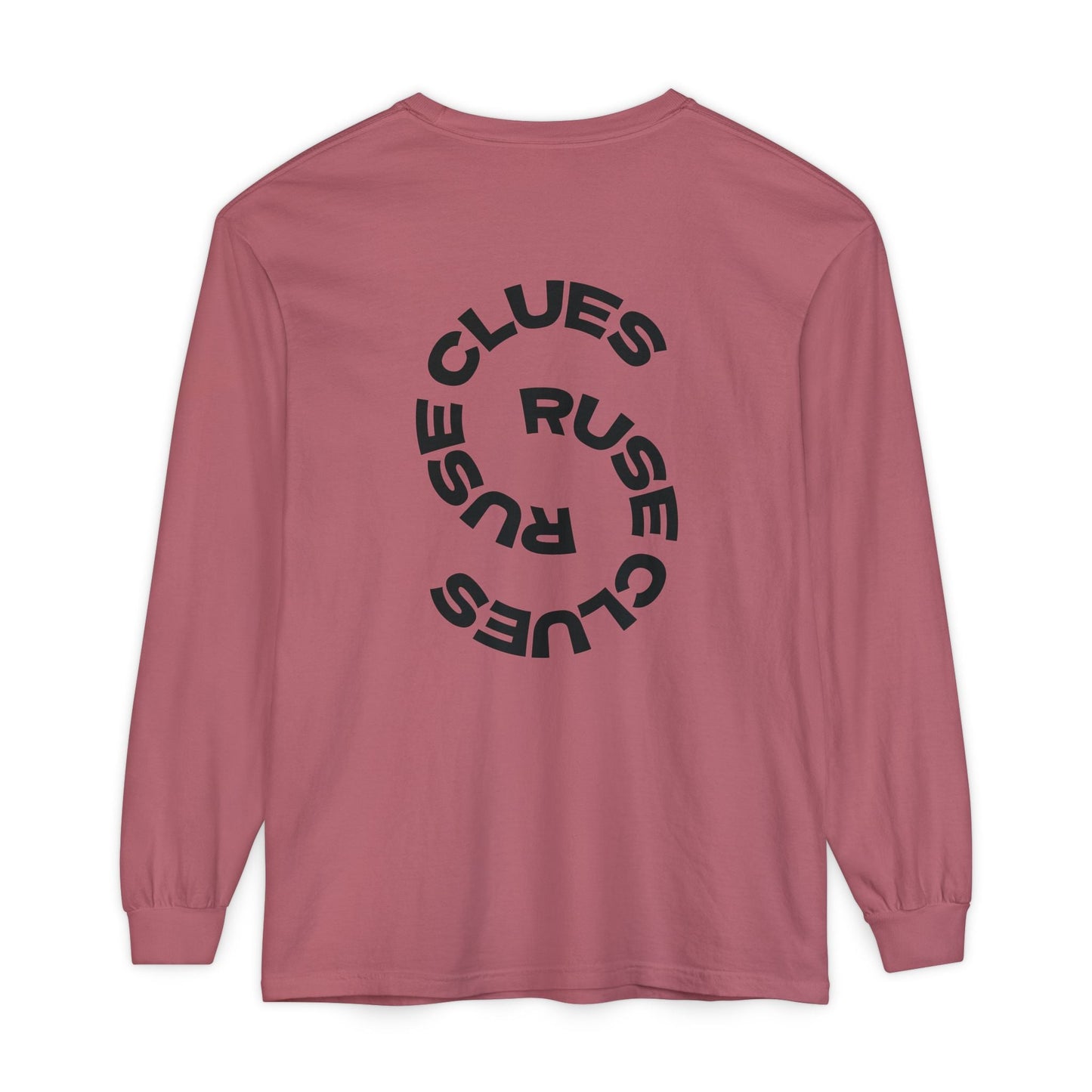 Unisex Garment-Dyed Long Sleeve Ruse Clues® Tee, Casual Everyday Wear, Gift for Friends, Stylish Layering Piece, Trendy Fashion Statement