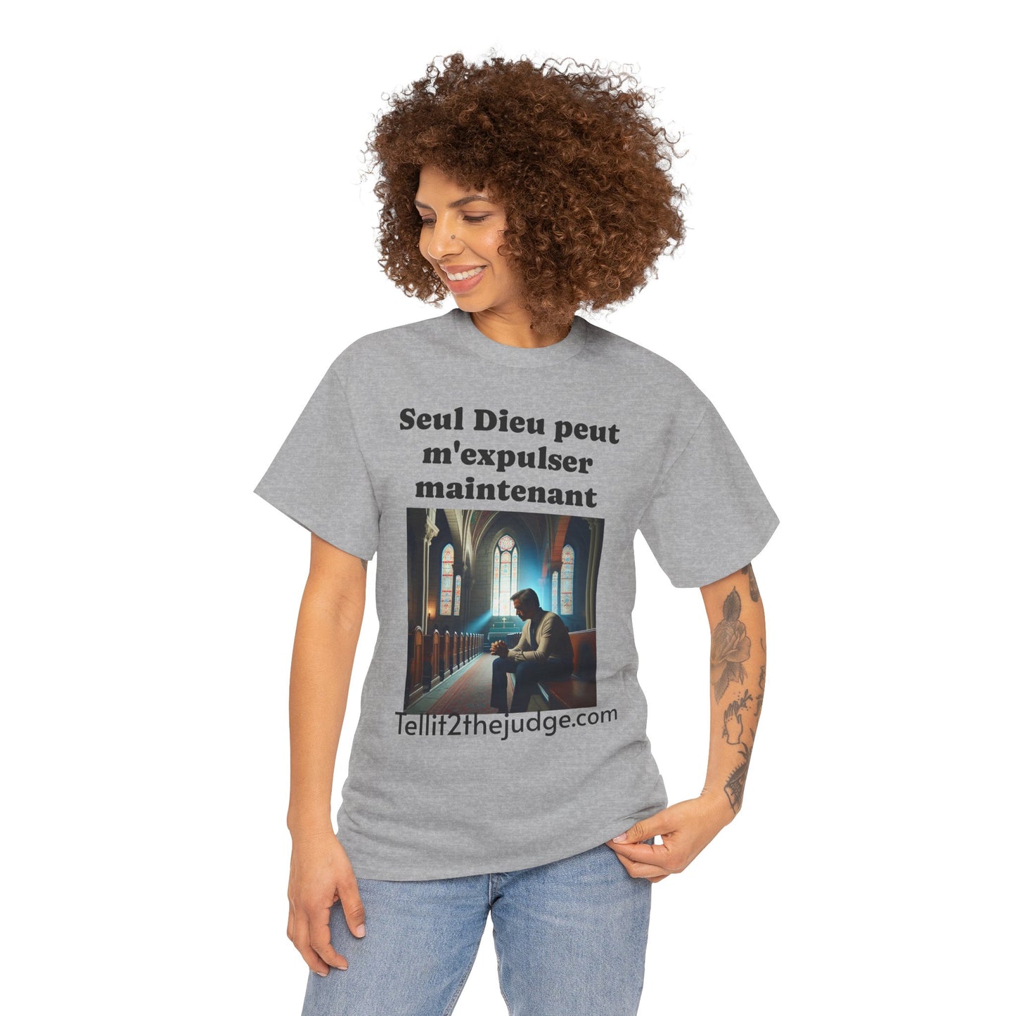 Unisex Heavy Cotton Only God Can Deport Me Now in French "Tellit2thejudge.com" Tee, Faith-Based Shirt, Comfortable Everyday Wear, Perfect for Gifting, Spiritual [...]