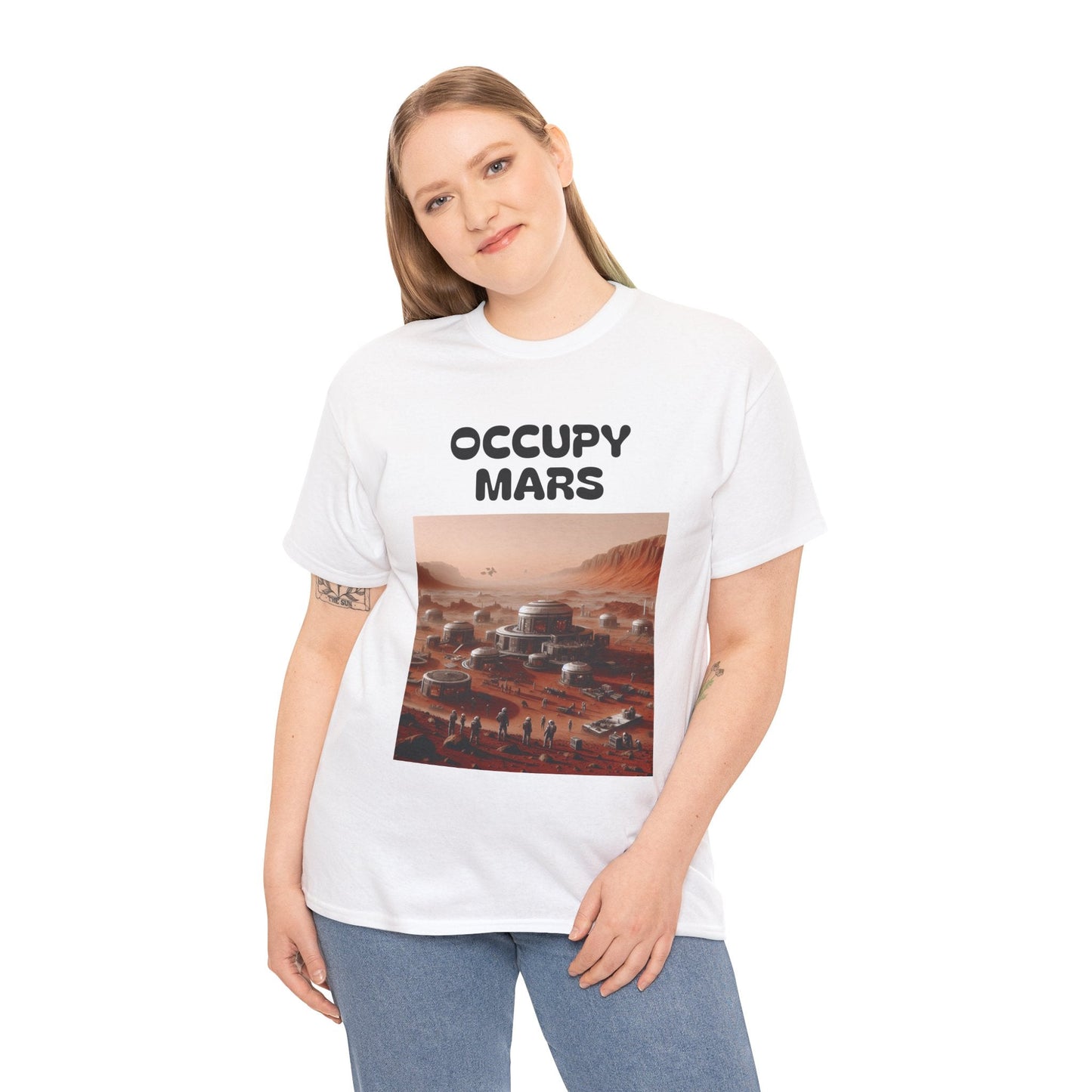 Occupy Mars™ Unisex Heavy Cotton Tee - Futuristic Space Shirt for Sci-Fi Lovers, Visionary Gift, Casual Wear, Trendy Apparel