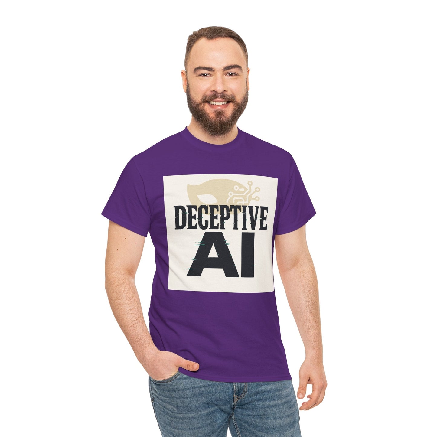 Deceptive AI Unisex Heavy Cotton Ruse Clues® Tee - Bold Graphic Tee for Tech Enthusiasts