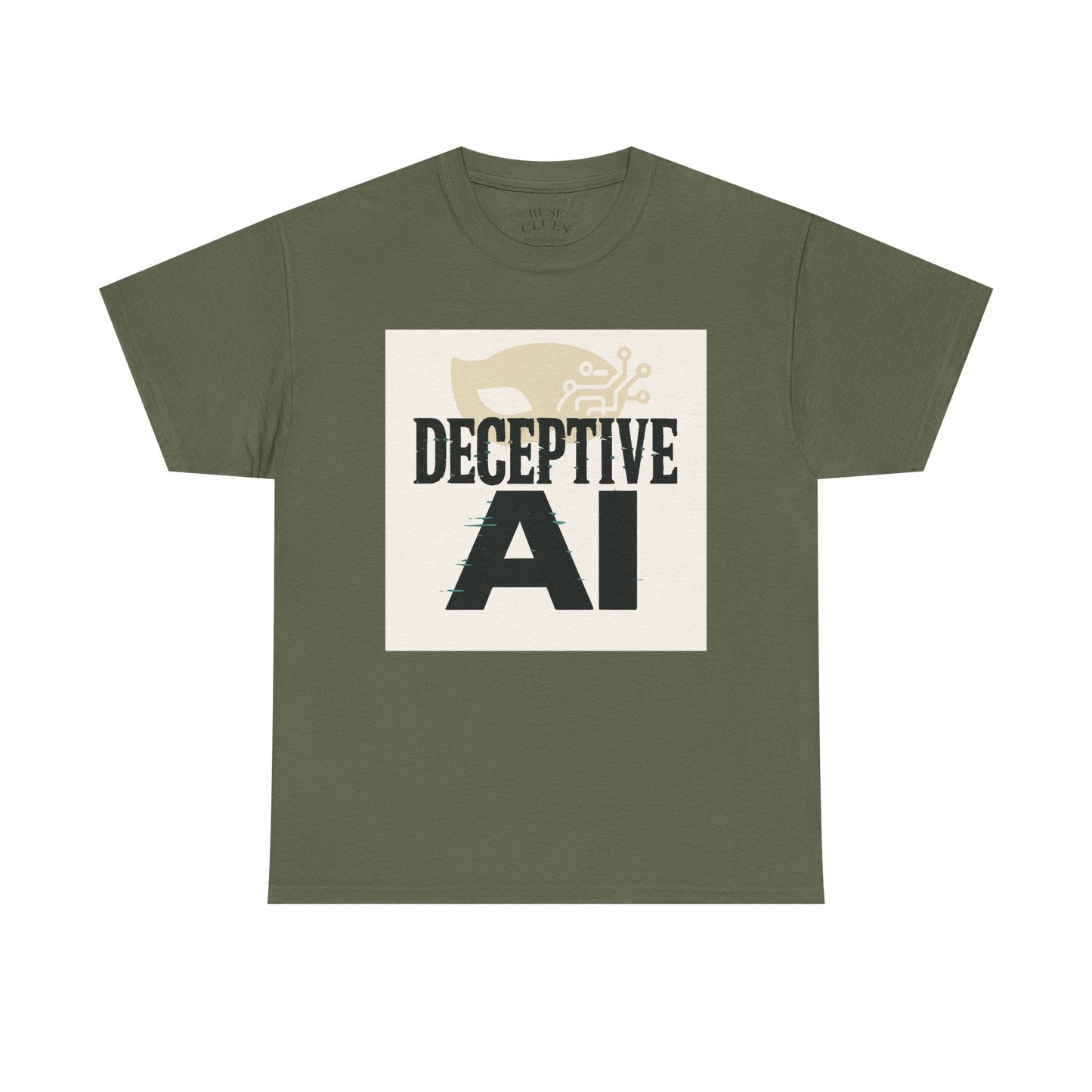 Deceptive AI Unisex Heavy Cotton Ruse Clues® Tee - Bold Graphic Tee for Tech Enthusiasts