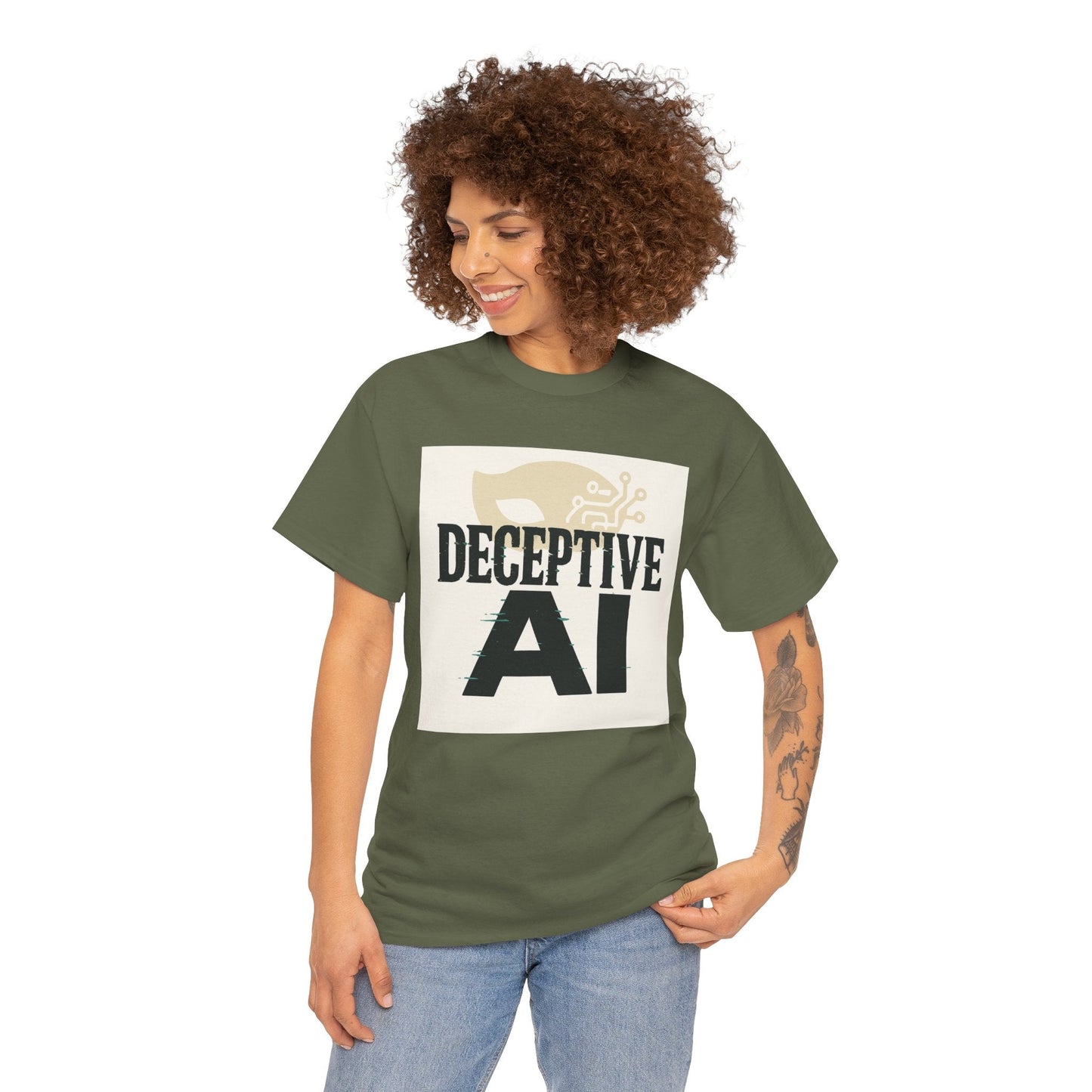 Deceptive AI Unisex Heavy Cotton Ruse Clues® Tee - Bold Graphic Tee for Tech Enthusiasts