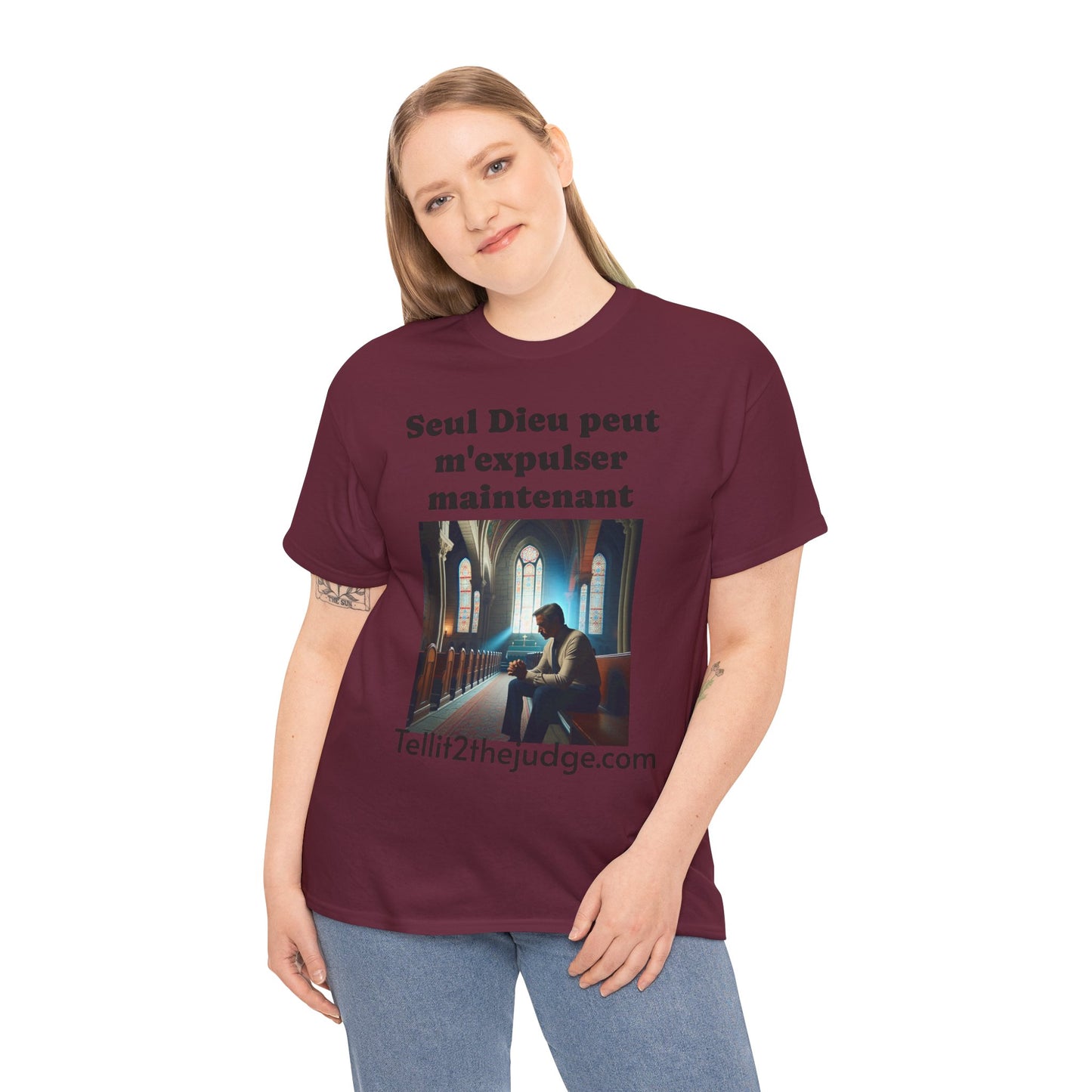 Unisex Heavy Cotton Only God Can Deport Me Now in French "Tellit2thejudge.com" Tee, Faith-Based Shirt, Comfortable Everyday Wear, Perfect for Gifting, Spiritual [...]